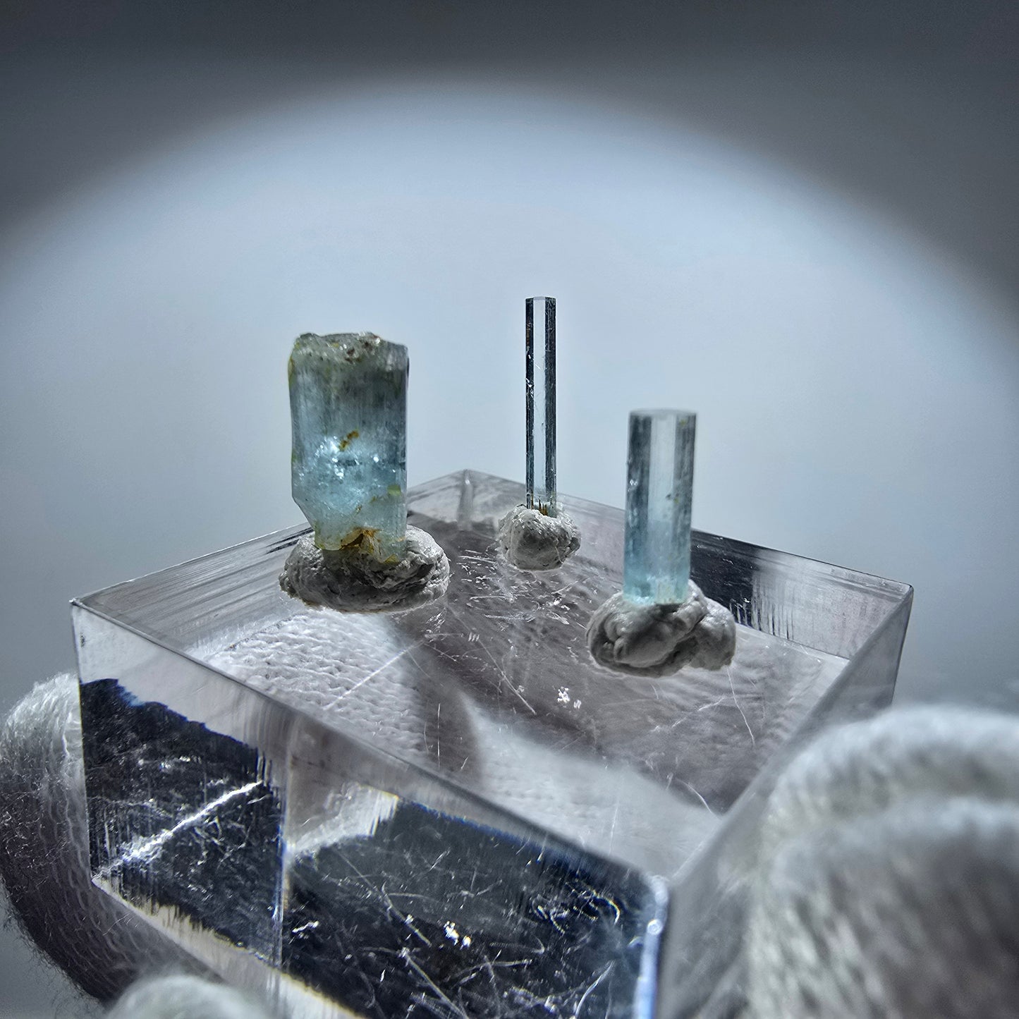 3x Aquamarin Kristalle, blau - 3er Set Erongo, Namibia 8-12mm