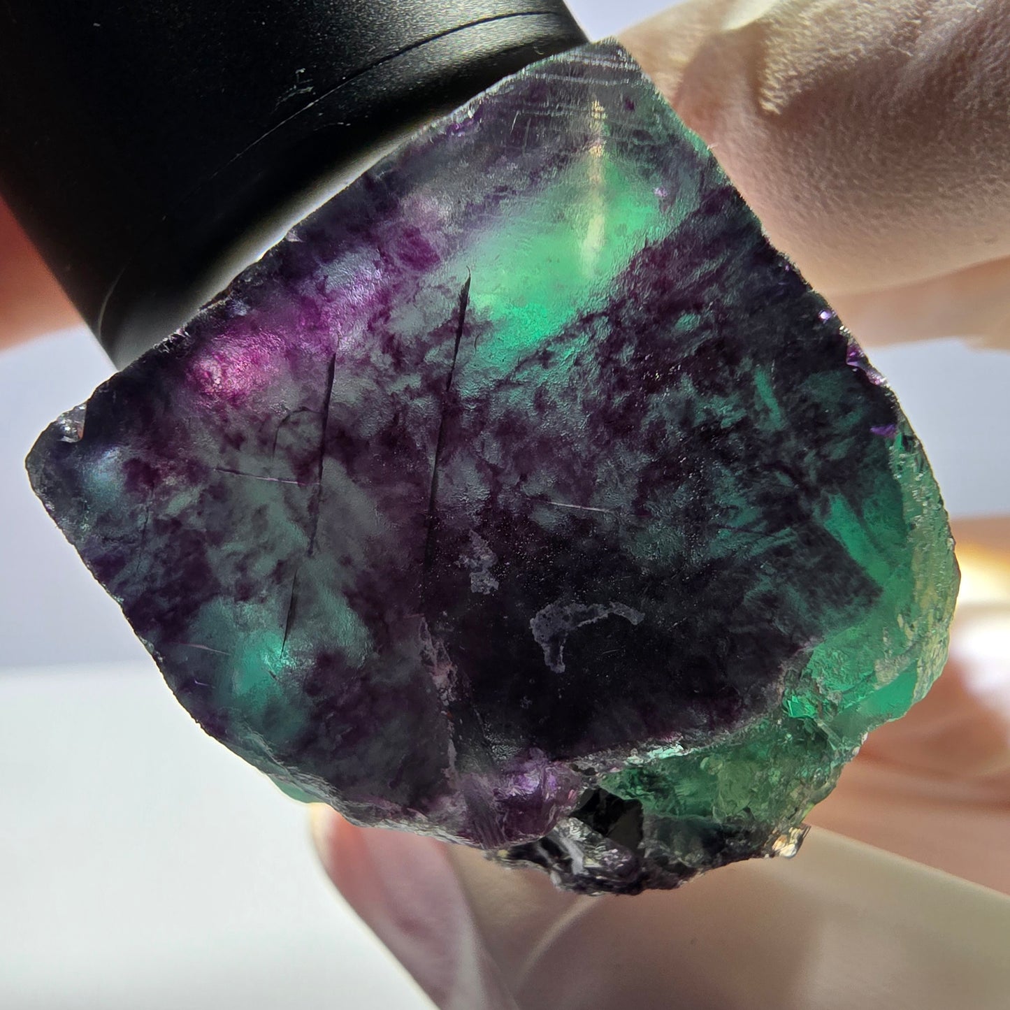 Rare cube de fluorite fantôme parqueté vert violet Okorusu Namibie 31*30*30mm