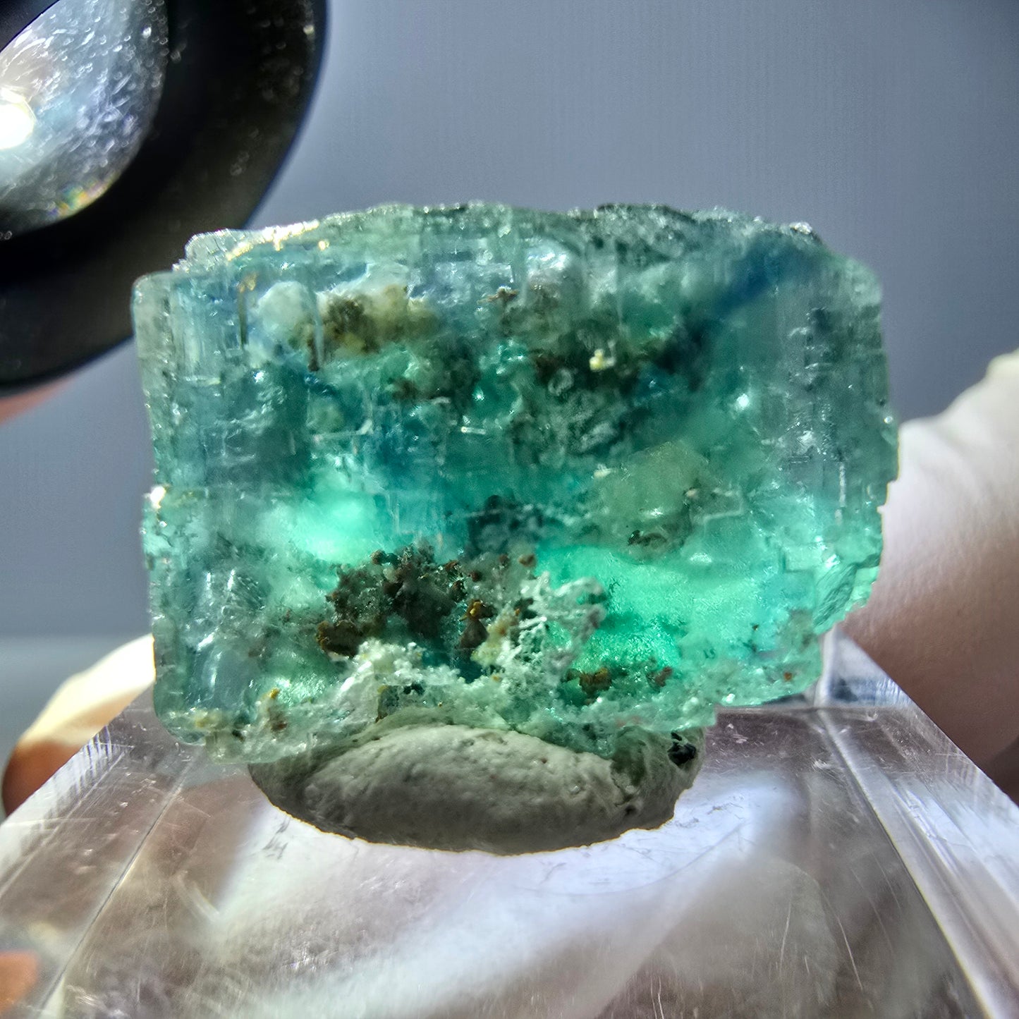 Klarer Phantom Fluorit Würfel parkettiert, grün Okorusu, Namibia 21*18*17mm