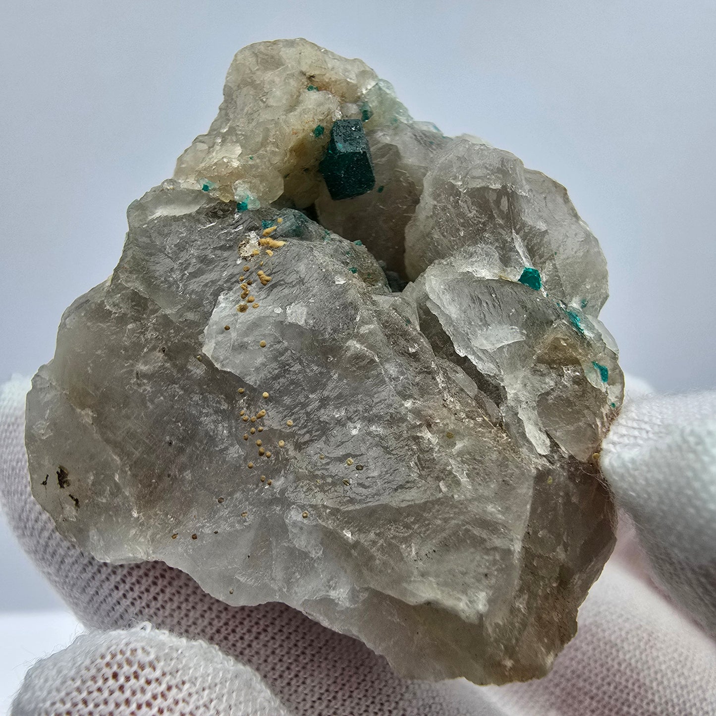Seltene Dioptas auf Quarz Stufe Kaokoveld, Namibia 46*44*29mm Mineraliensammlung