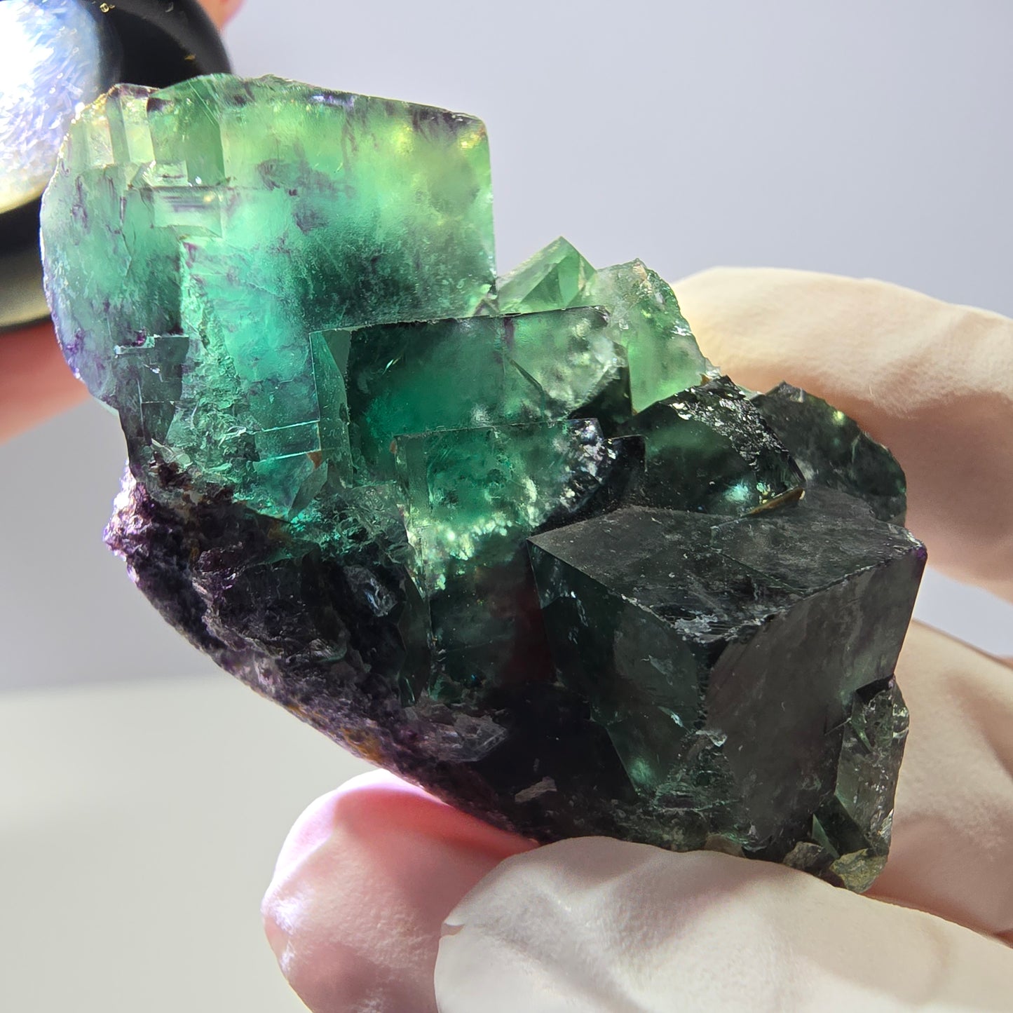Rare spécimen de cube de fluorite fantôme, vert-violet, Okorusu, Namibie, 49 x 30 x 20 mm