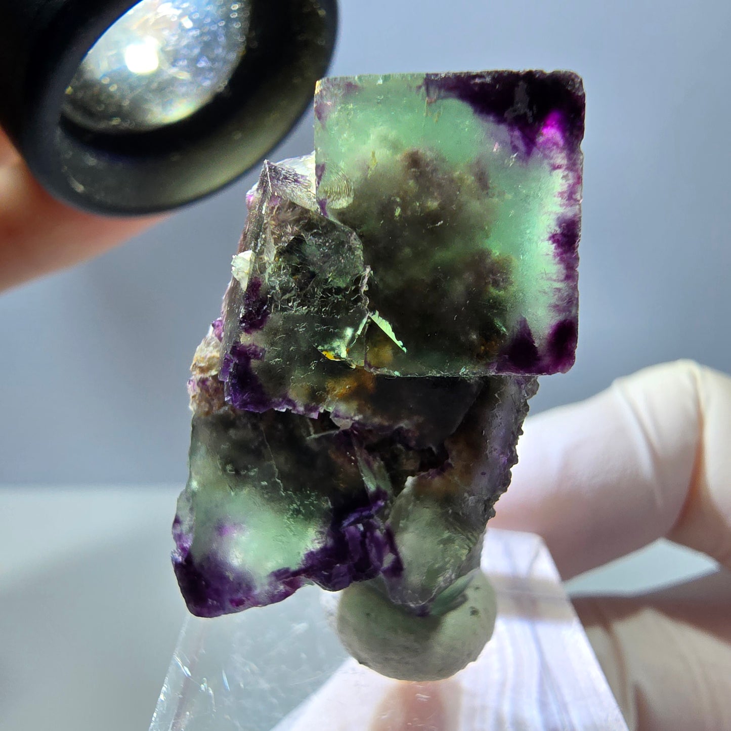 Phantom Fluorit Würfel Stufe, parkettiert, zonal Okorusu, Namibia 38*21*15mm