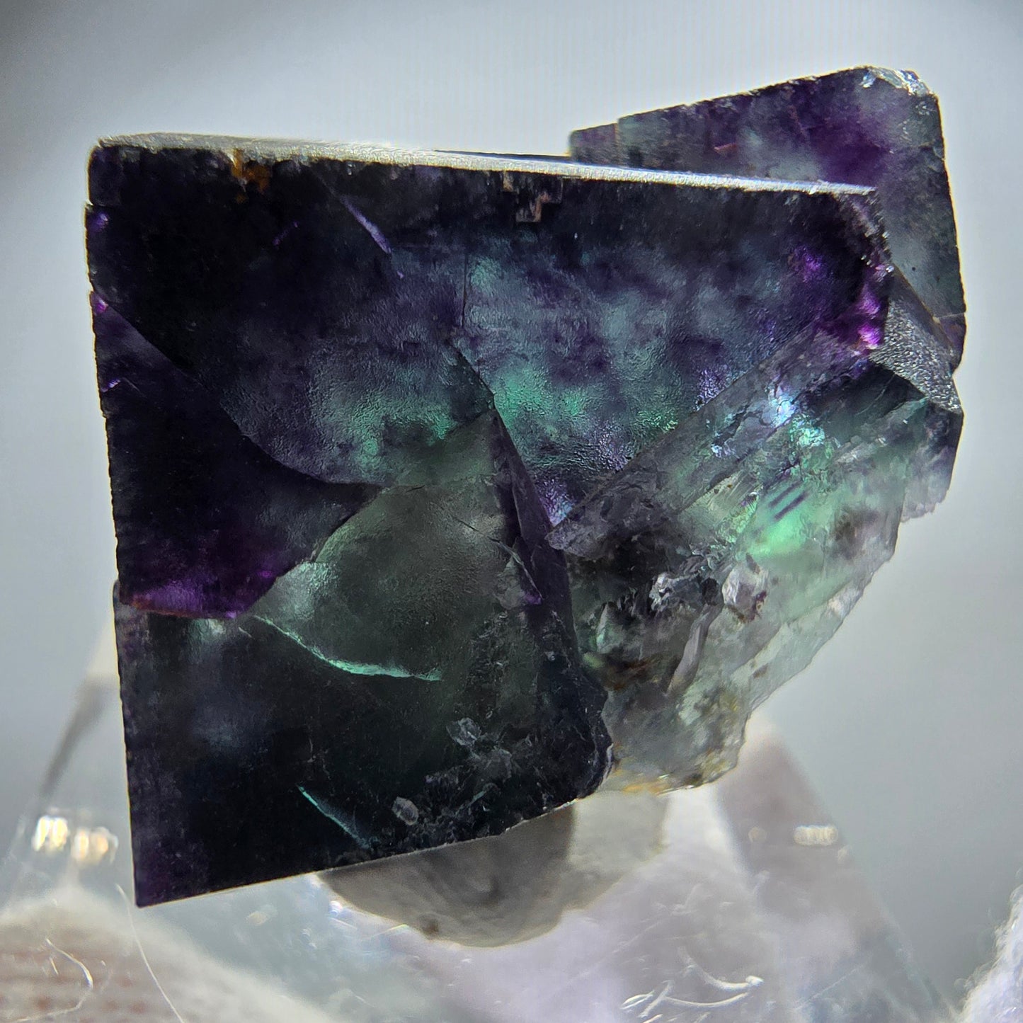 Spécimen rare de cube de fluorite fantôme, vert zonal et violet, Okorusu, Namibie, 29 x 23 x 20 mm