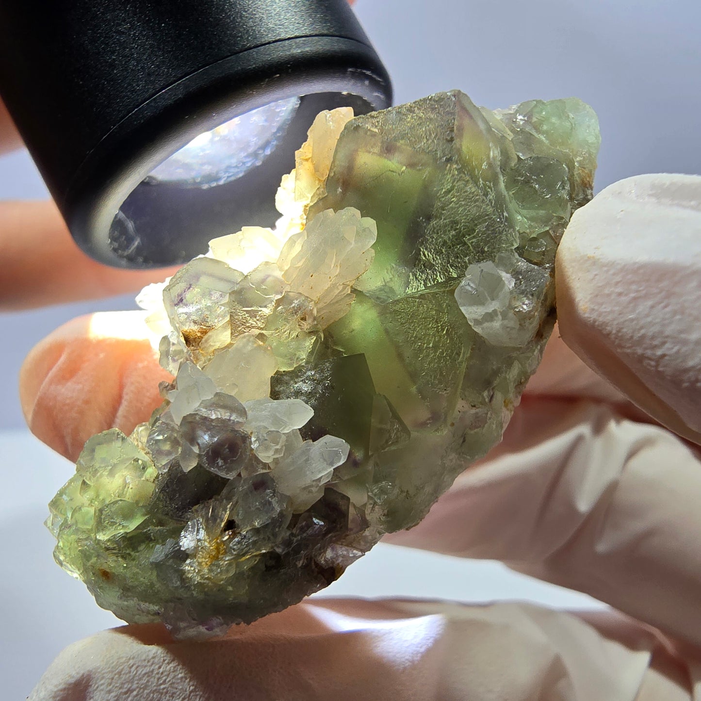 Rare cube de fluorite fantôme, spécimen de quartz vert Okorusu, Namibie, 48 x 22 x 17 mm