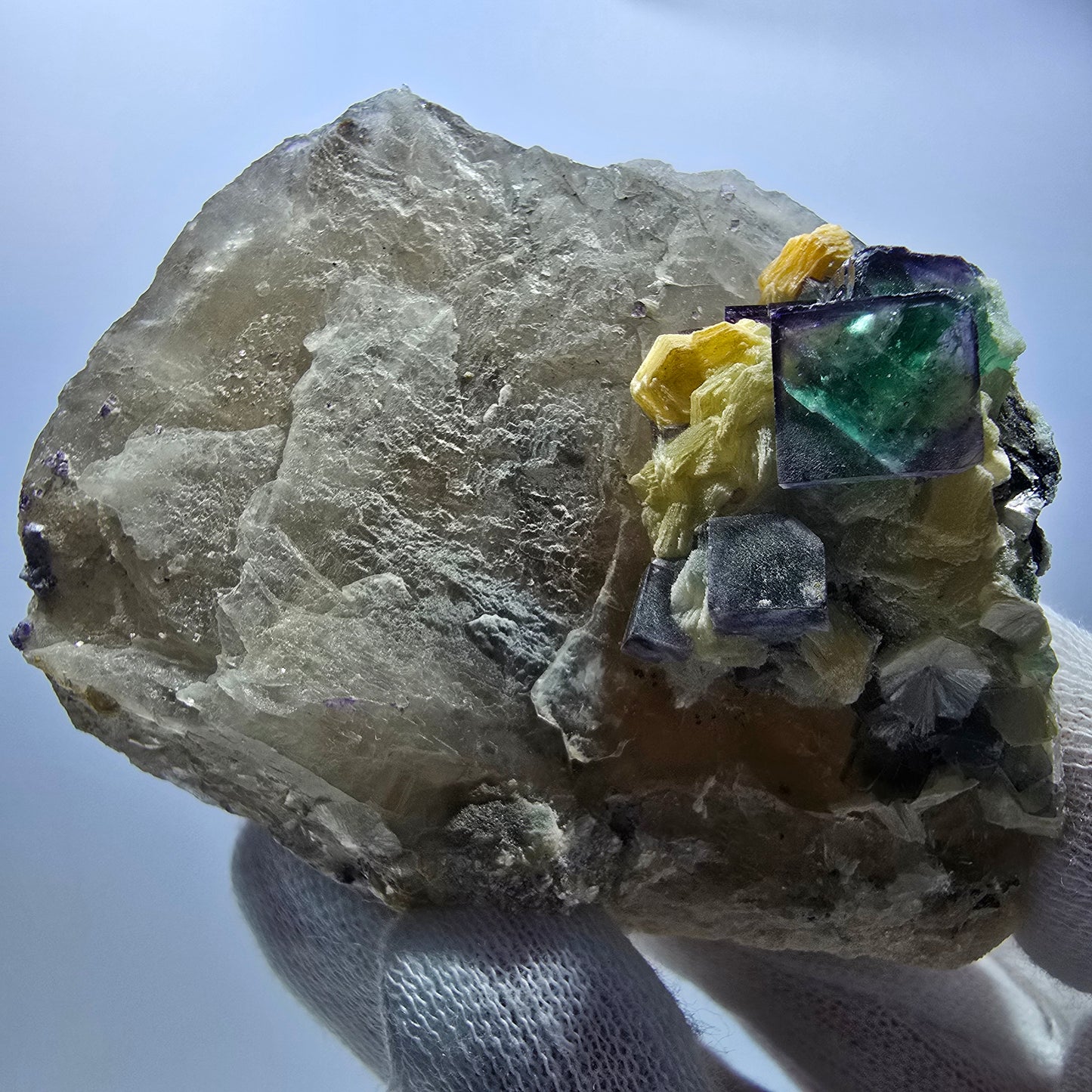 Phantom Fluorit zonal Rauchquarz Hyalit Muskovit Stufe Erongo Namibia 92*72*60mm