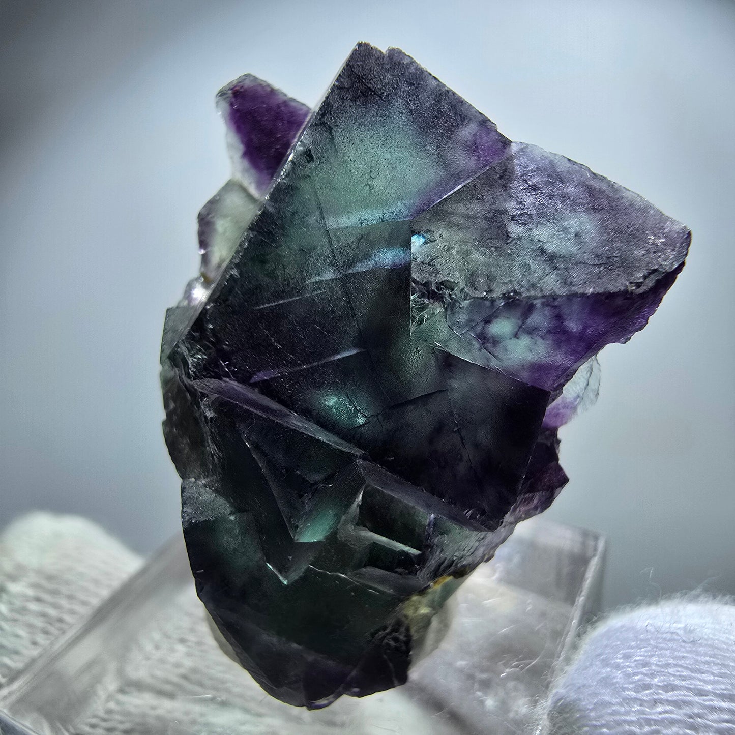 Spécimen rare de cube de fluorite fantôme, vert zonal et violet, Okorusu, Namibie, 34 x 26 x 17 mm