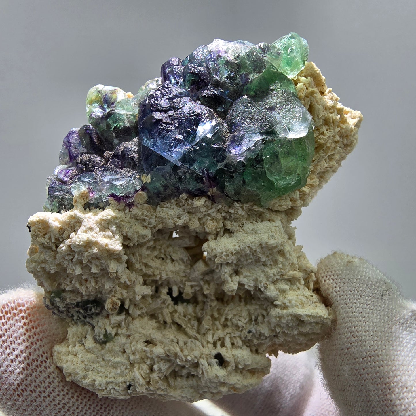 Phantom Fluorit grün blau, Orthoklas Stufe Erongo, Namibia 55*45*26mm Sammlung