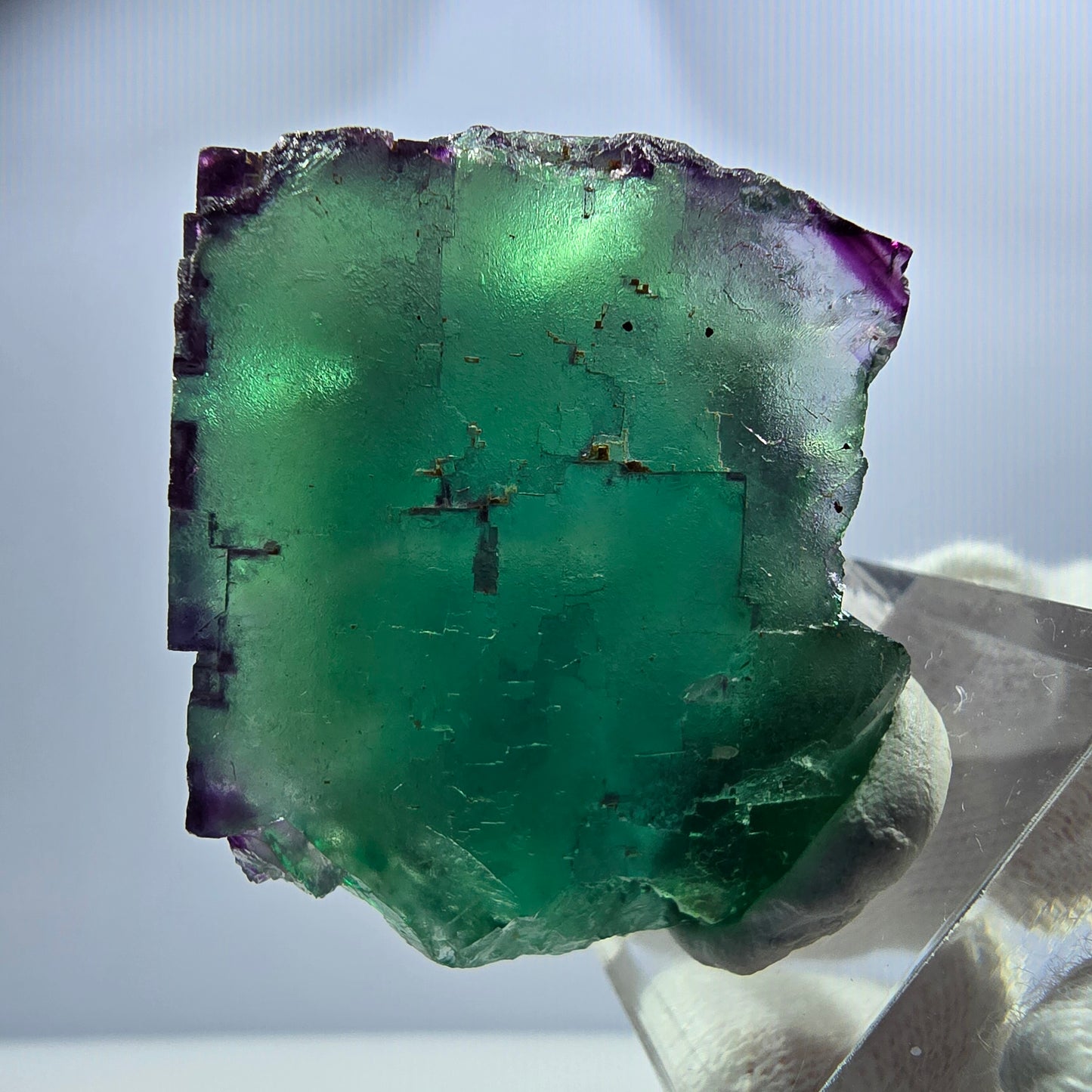 Cube de fluorite fantôme, parquet zonal vert violet Okorusu, Namibie 41*38*14mm