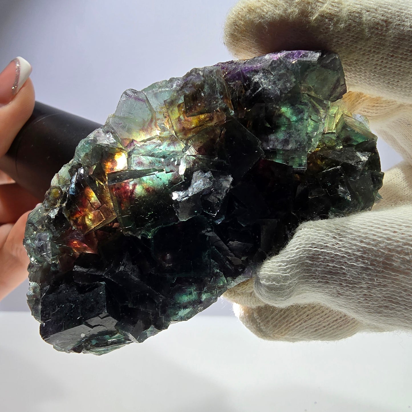 Rare spécimen de cube de fluorite fantôme, vert violet Okorusu Namibie 80*43*17 mm
