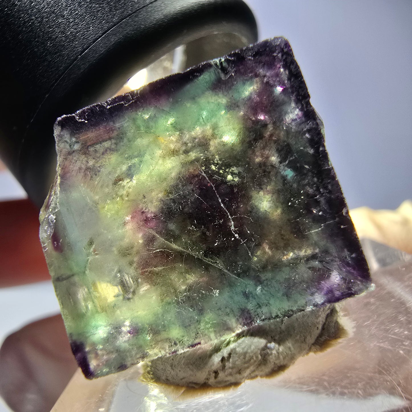 Klarer Phantom Fluorit Würfel, grün lila Okorusu, Namibia 18*16*15mm