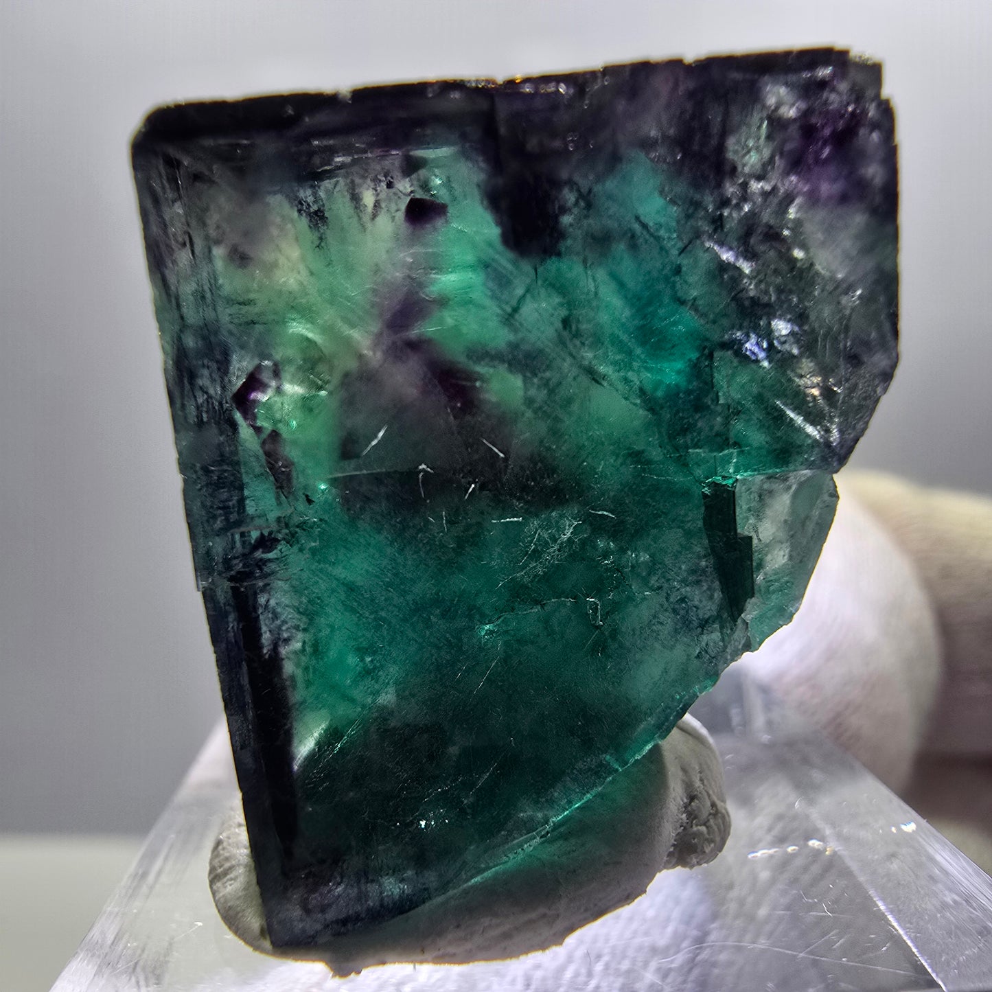 Rare cube de fluorite fantôme, vert violet zonal Okorusu, Namibie 30*24*18mm