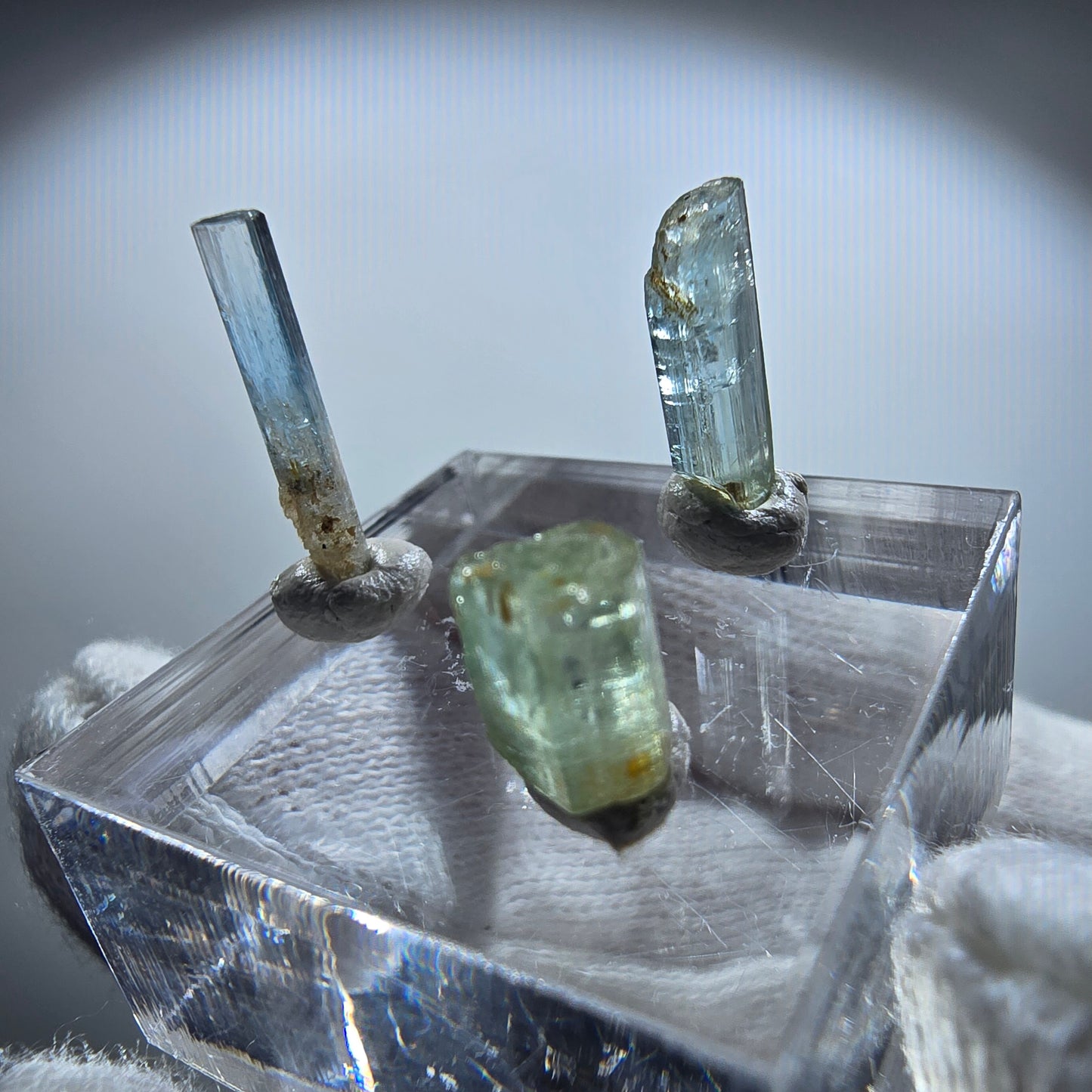 3x Aquamarin Kristalle, blau - 3er Set Erongo, Namibia 7-16mm