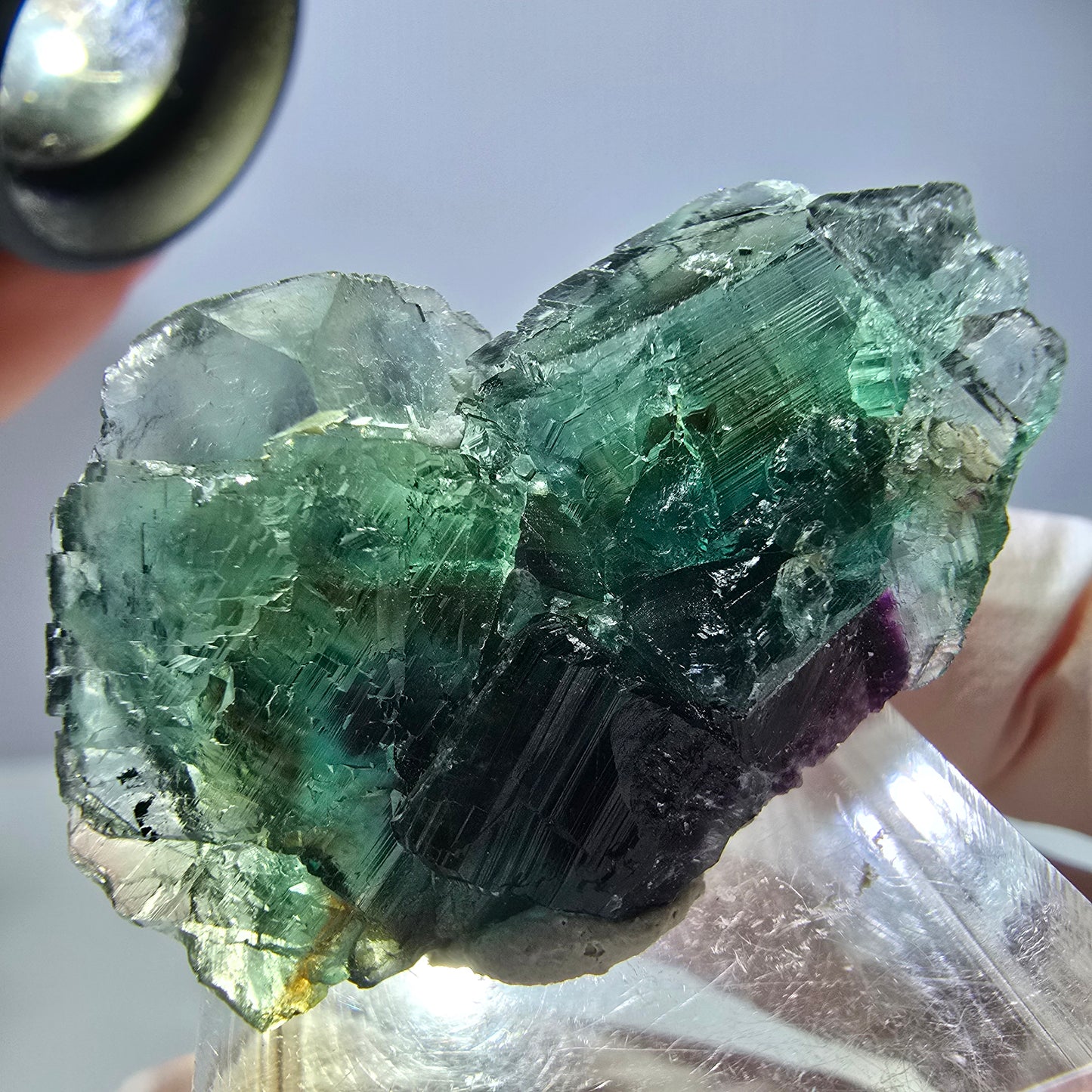 Spécimen de cube de fluorite fantôme, vert violet, Okorusu, Namibie, 36 x 25 x 15 mm