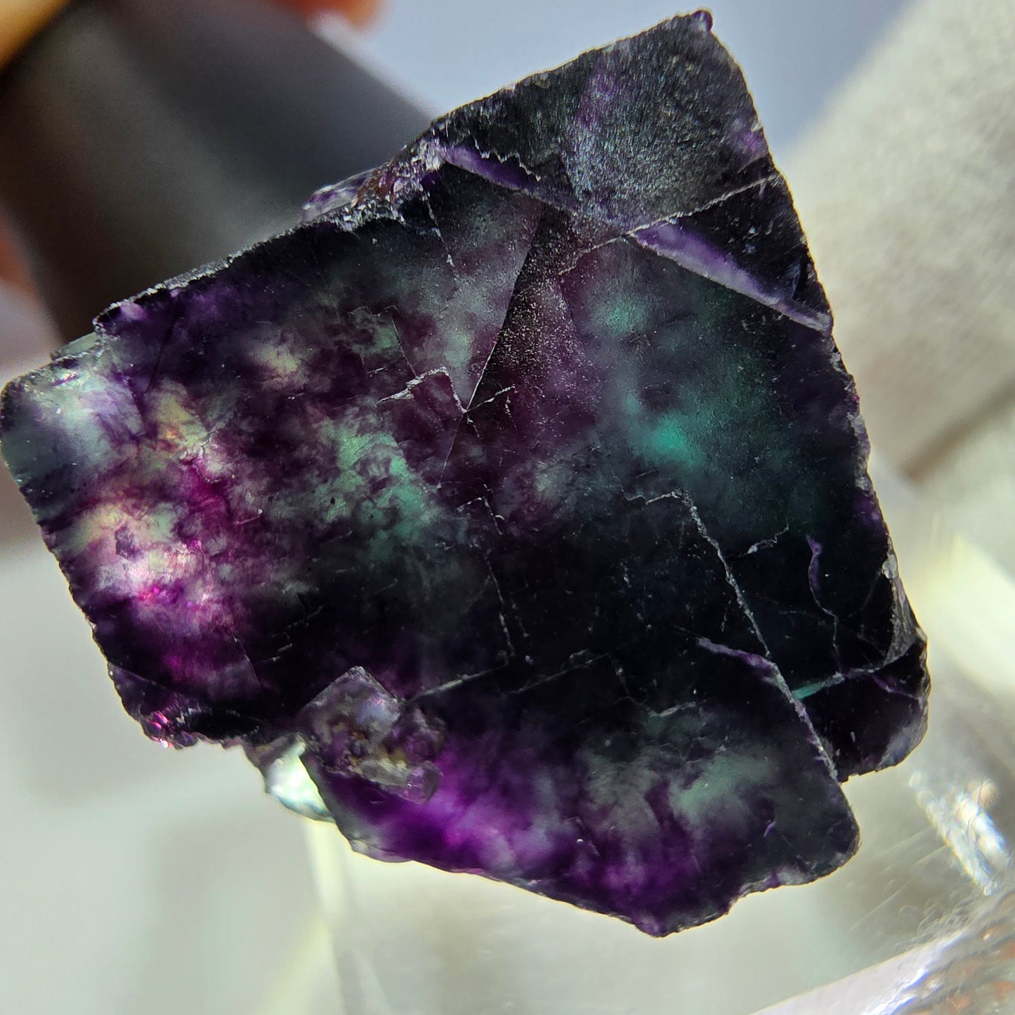 Seltener Phantom Fluorit Würfel, zonal grün lila Okorusu, Namibia 29*24*20mm