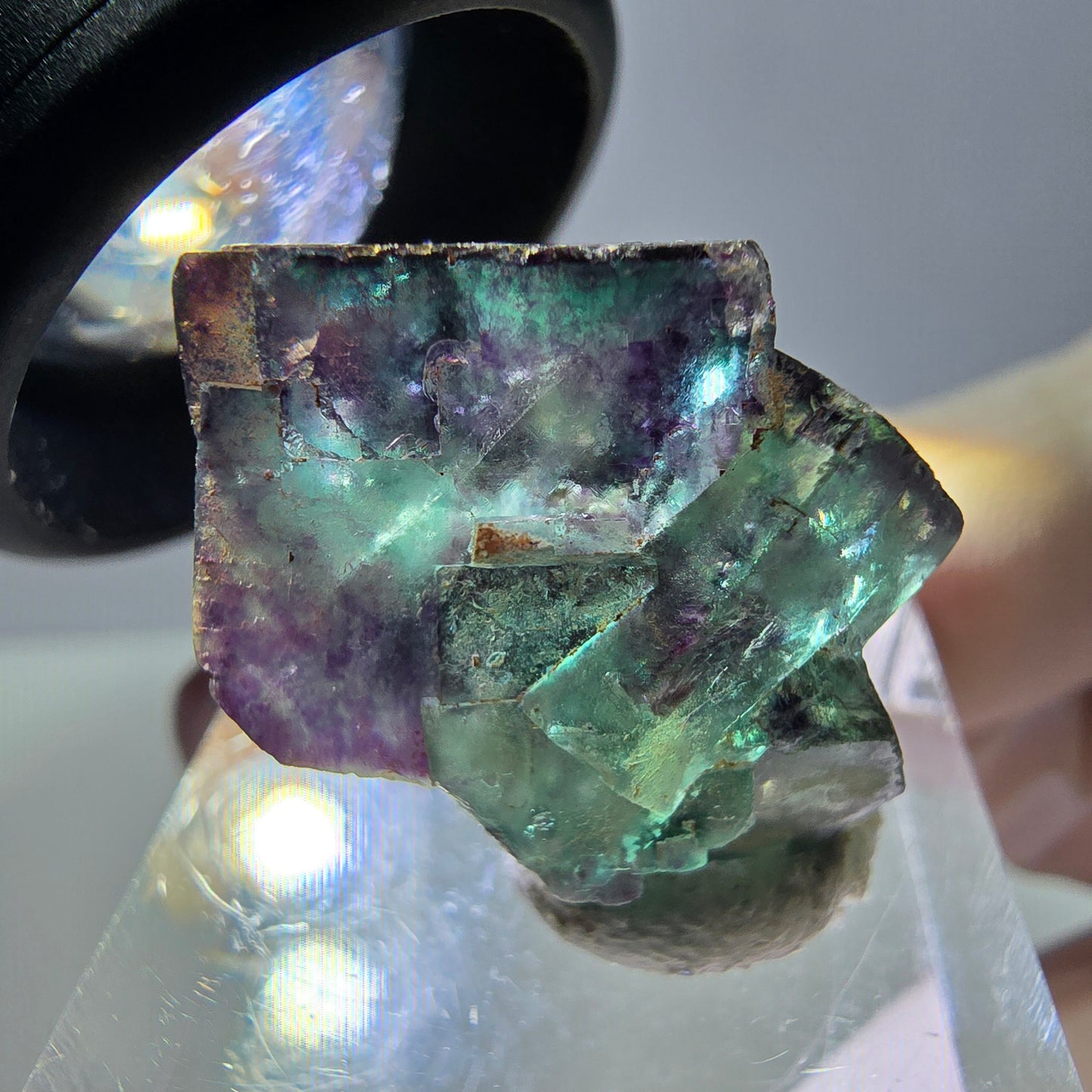 Phantom Fluorit Würfel Stufe, parkettiert grün lila Okorusu, Namibia 21*20*17mm