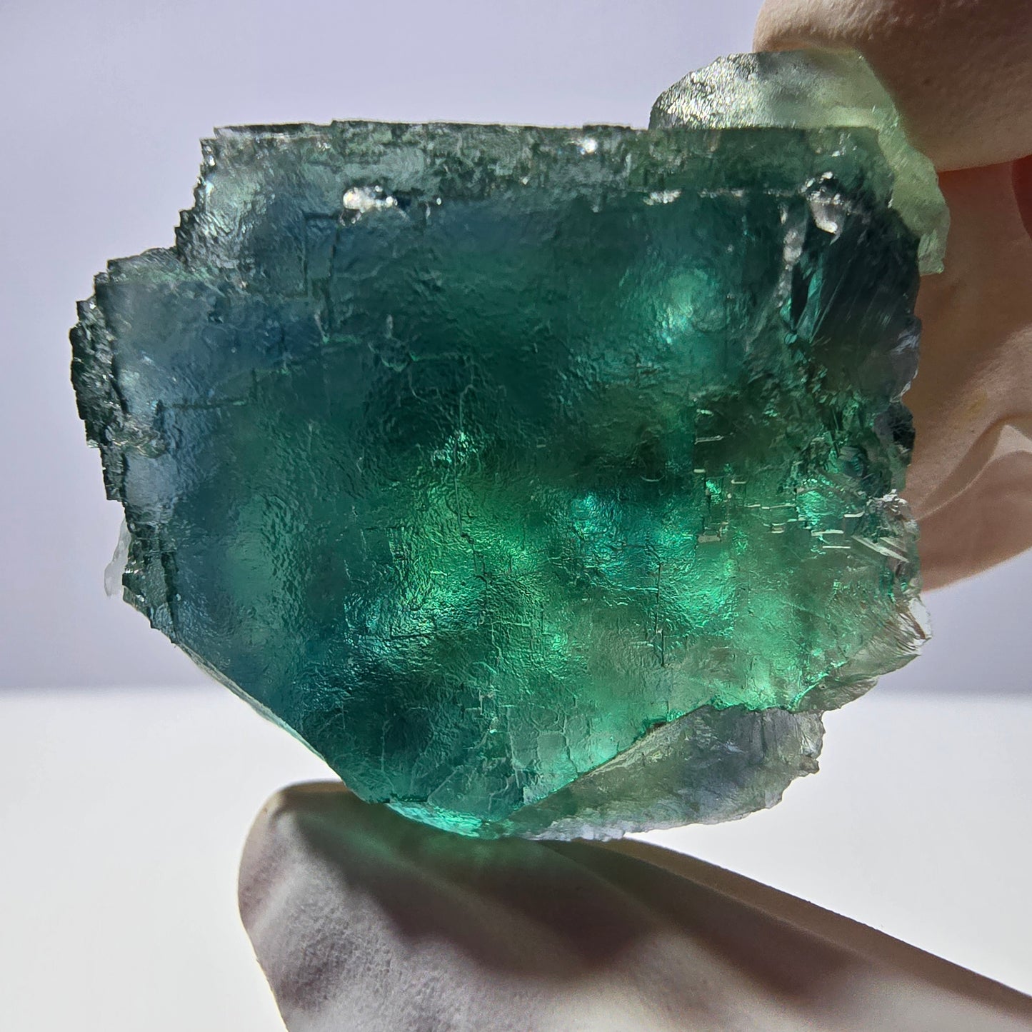 Spécimen de cube de fluorite fantôme transparente, vert parqueté, Okorusu, Namibie, 48 x 29 x 27 mm