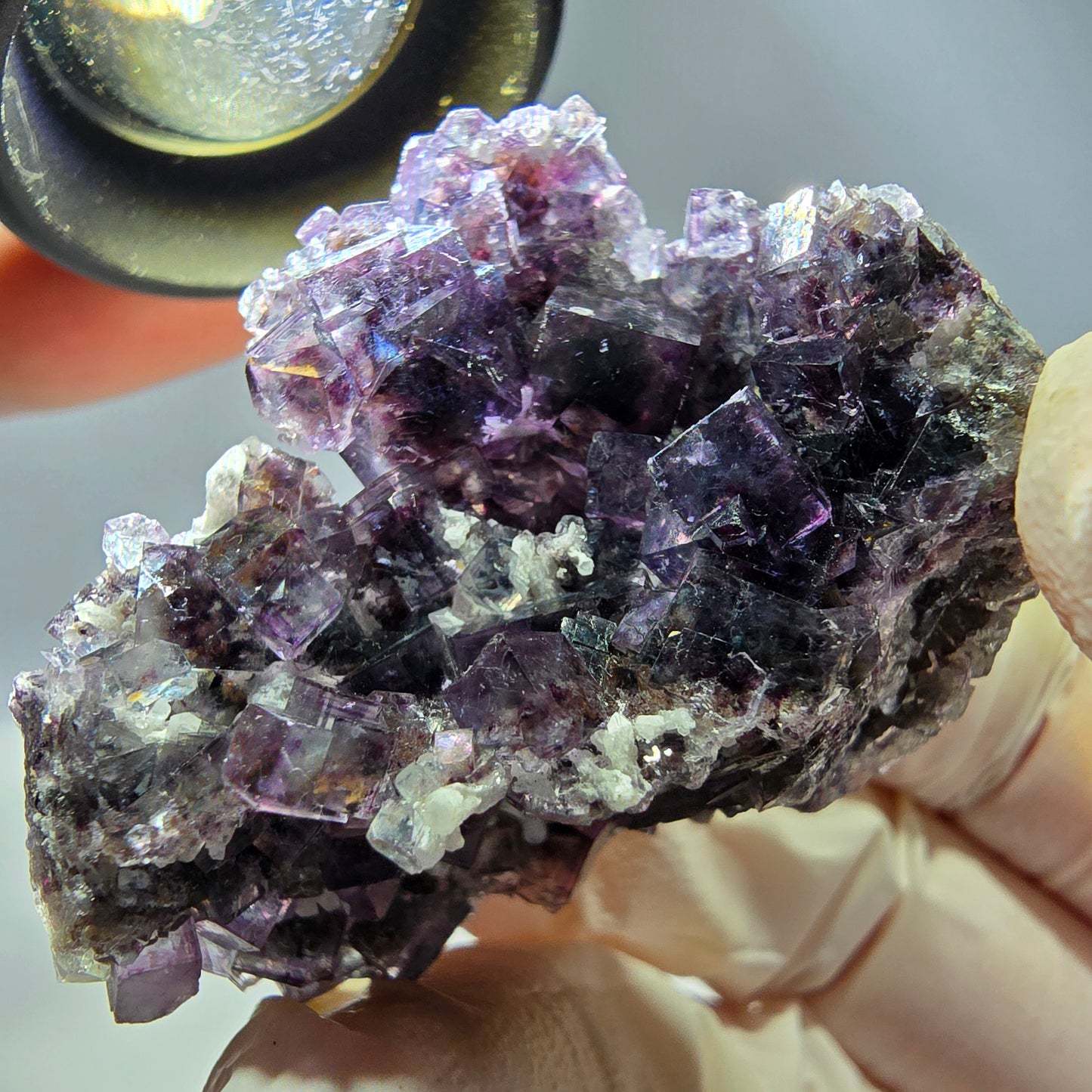 Rare cube de fluorite fantôme, spécimen de quartz violet Okorusu, Namibie, 43 x 31 x 27 mm