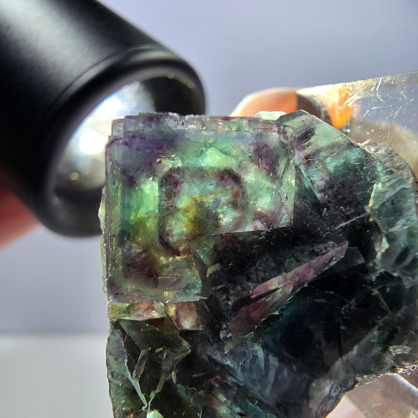 Spécimen de cube de fluorite fantôme, parqueté vert violet Okorusu, Namibie 29*21*12 mm