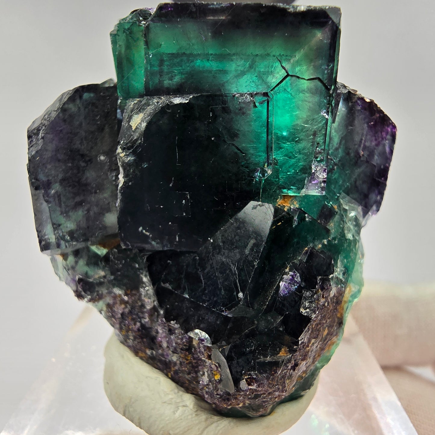 Seltene Phantom Fluorit Würfel Stufe Tie-Dye Pocket, Okorusu, Namibia 58*38*39mm