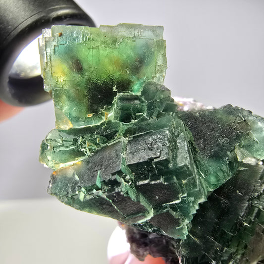 Seltene Phantom Fluorit Würfel Stufe parkettiert grün Okorusu Namibia 61*42*37mm