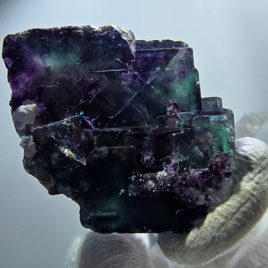 Spécimen rare de cube de fluorite fantôme, vert zonal et violet, Okorusu, Namibie, 31 x 24 x 21 mm
