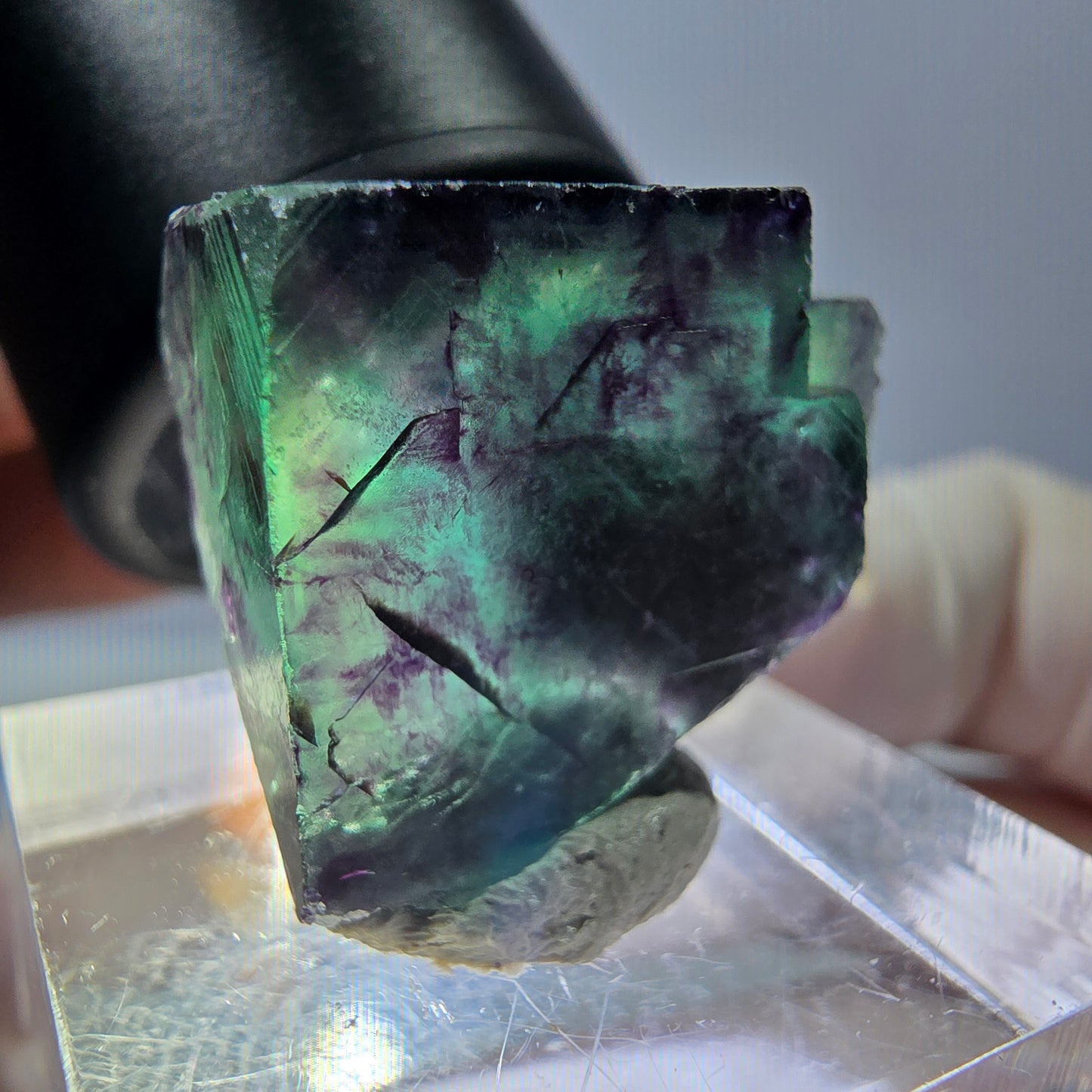 Phantom Fluorit Würfel Stufe, parkettiert grün lila Okorusu, Namibia 21*18*15mm