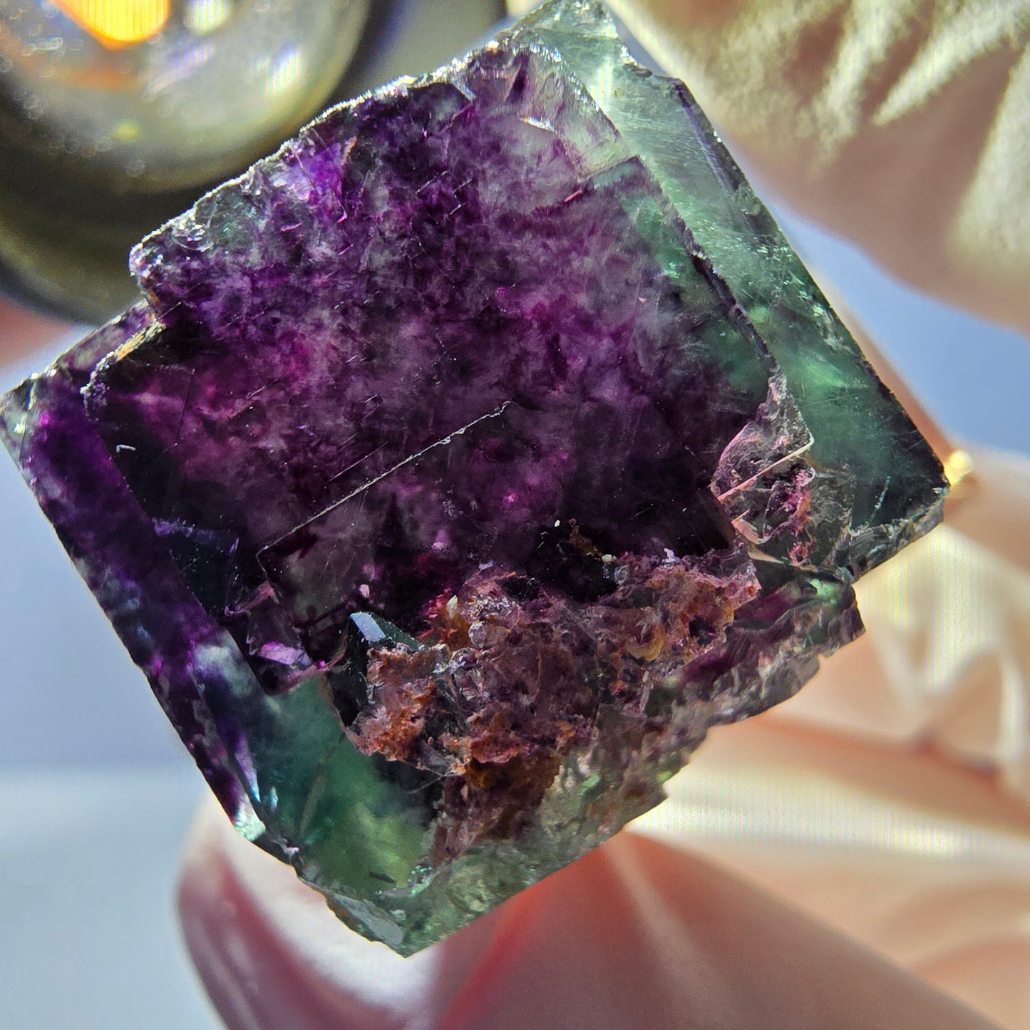 Spécimen de cube de fluorite fantôme, parqueté vert violet Okorusu, Namibie 22 x 20 x 19 mm