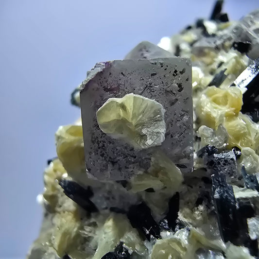 Bunte Phantom Fluorit Würfel Schörl Turmalin Muskovit Erongo, Namibia 95*71*57mm