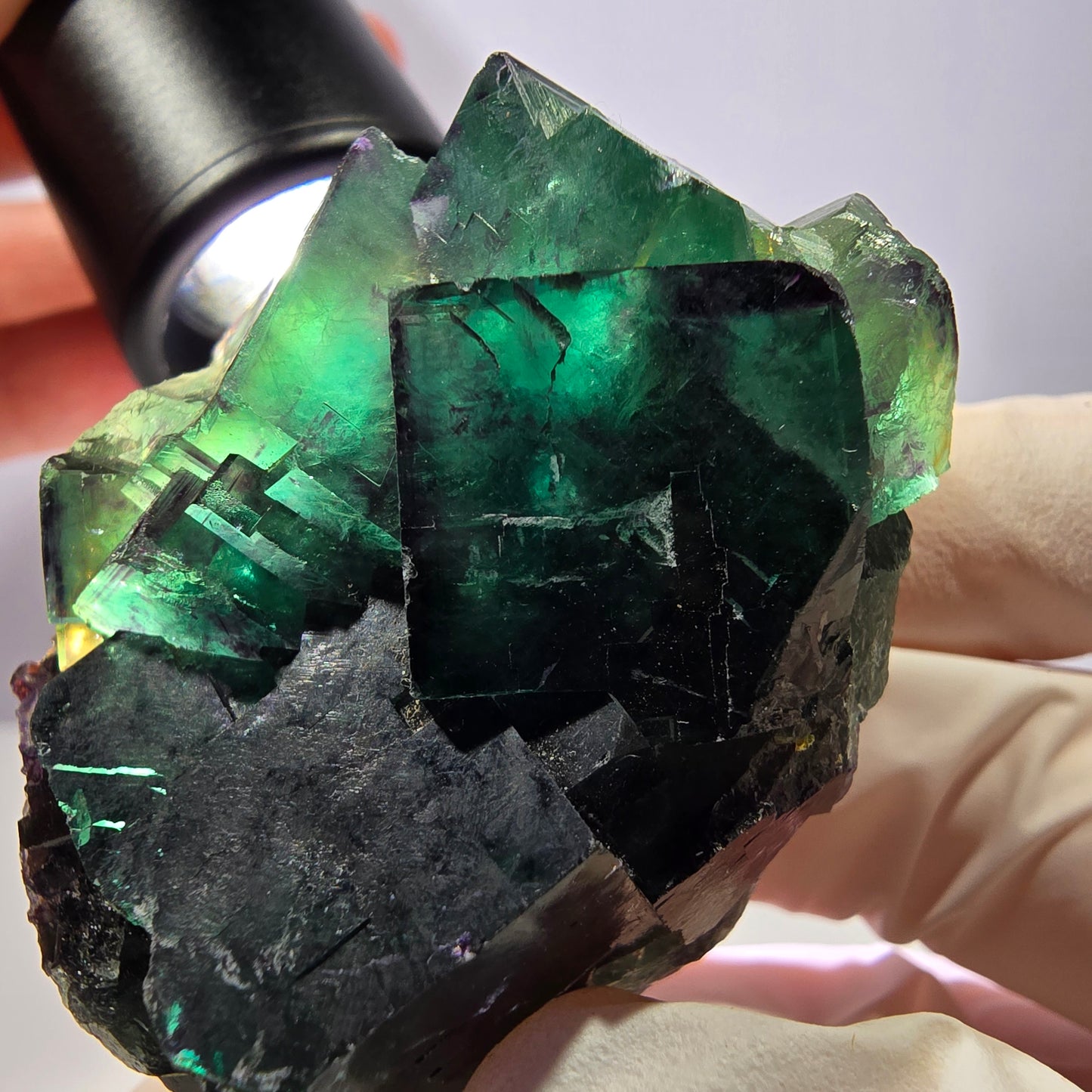 Spécimen de cube de fluorite fantôme, parqueté vert violet Okorusu, Namibie 54*40*27 mm