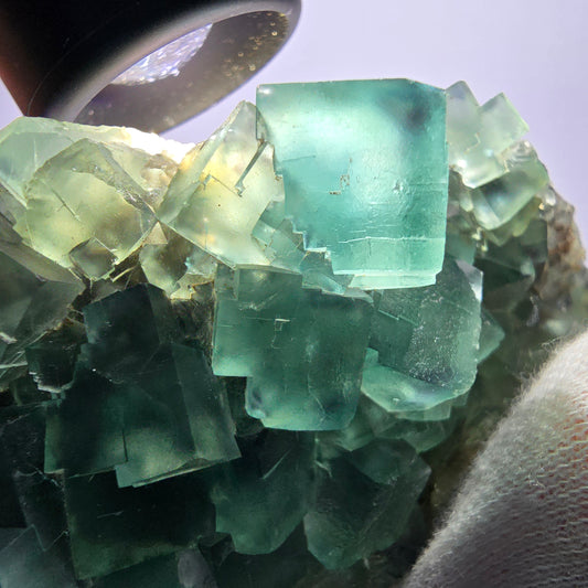 Grand spécimen de cube de fluorite fantôme, parqueté vert, Okorusu, Namibie, 104 x 82 x 43 mm