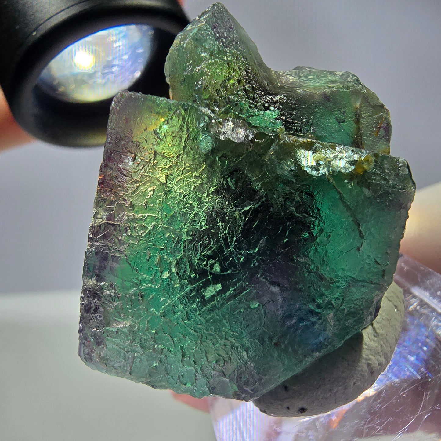 Rare cube de fluorite fantôme parqueté vert violet Okorusu Namibie 35*26*16mm