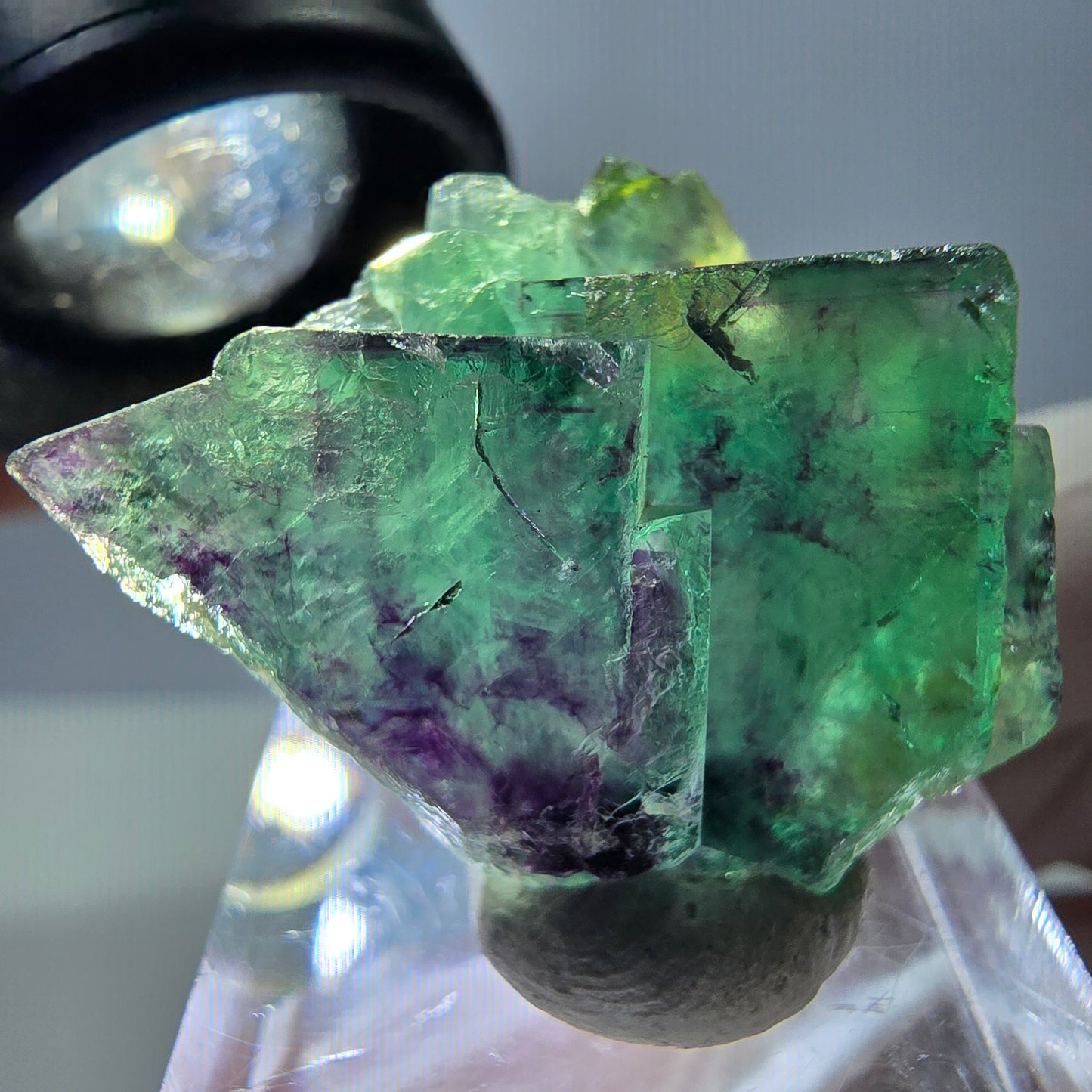 Phantom Fluorit Würfel Stufe, grün lila Okorusu, Namibia 34*25*16mm