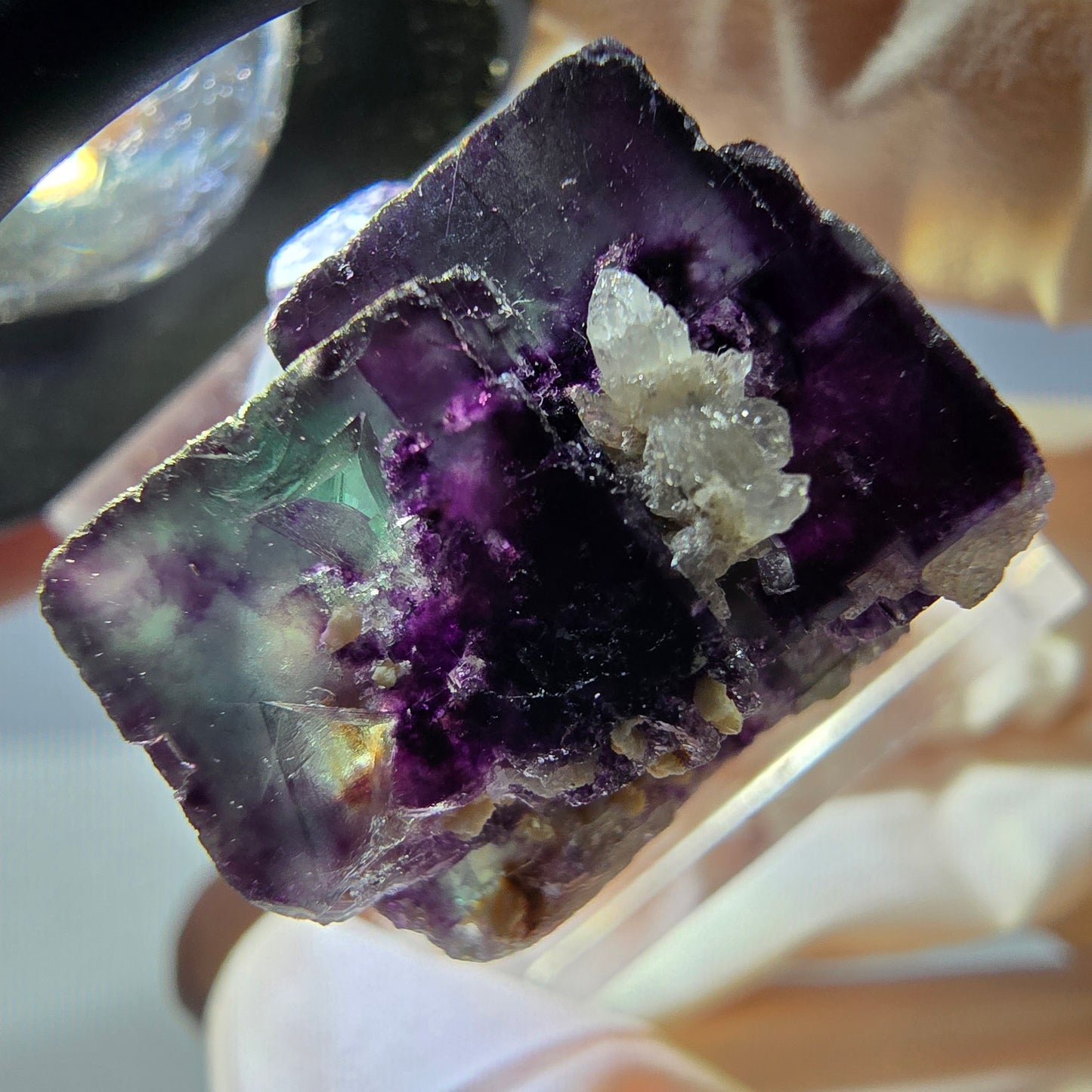 Phantom Fluorit Würfel, Quarz Stufe, grün lila Okorusu, Namibia 23*21*19mm