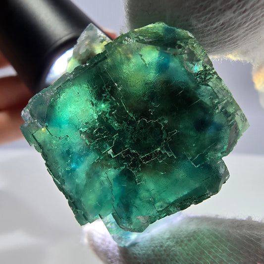 Seltene Phantom Fluorit Würfel Stufe parkettiert grün Okorusu Namibia 41*31*32mm