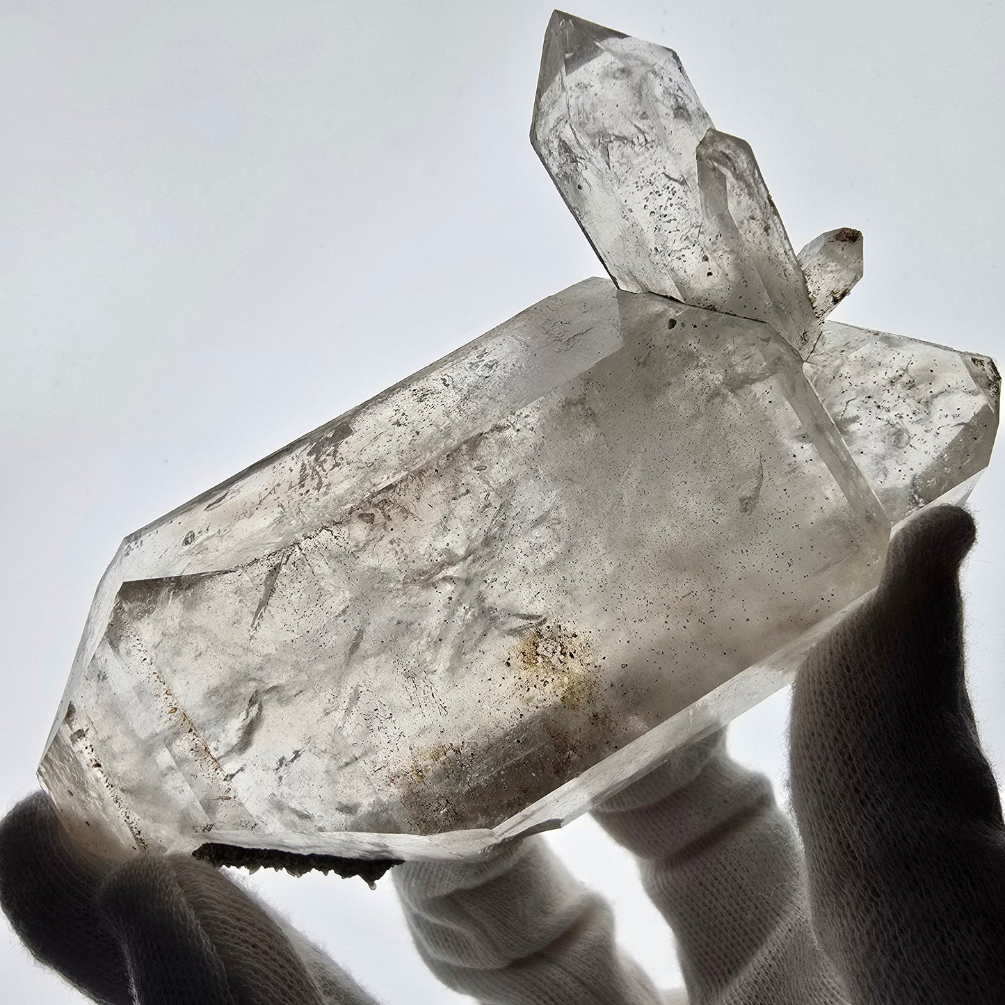 Quartz fumé squelette Enhydro DT, calcite UV, 3x Bubble Valentine Pocket Namibie 121 x 76 x 35 mm