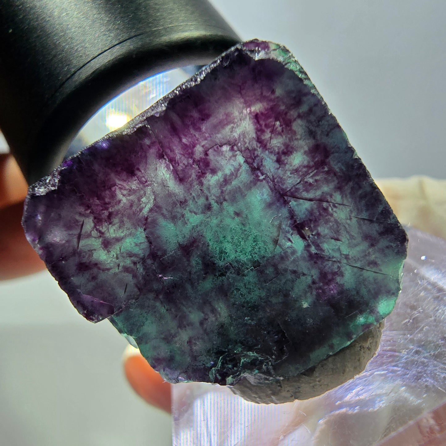 Phantom Fluorit Würfel Stufe, parkettiert grün lila Okorusu, Namibia 22*21*20mm