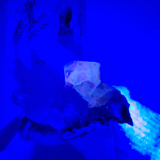 Phantom Quarz mit UV Calcit Streep Mine, Goboboseb, Namibia 44*31*22mm