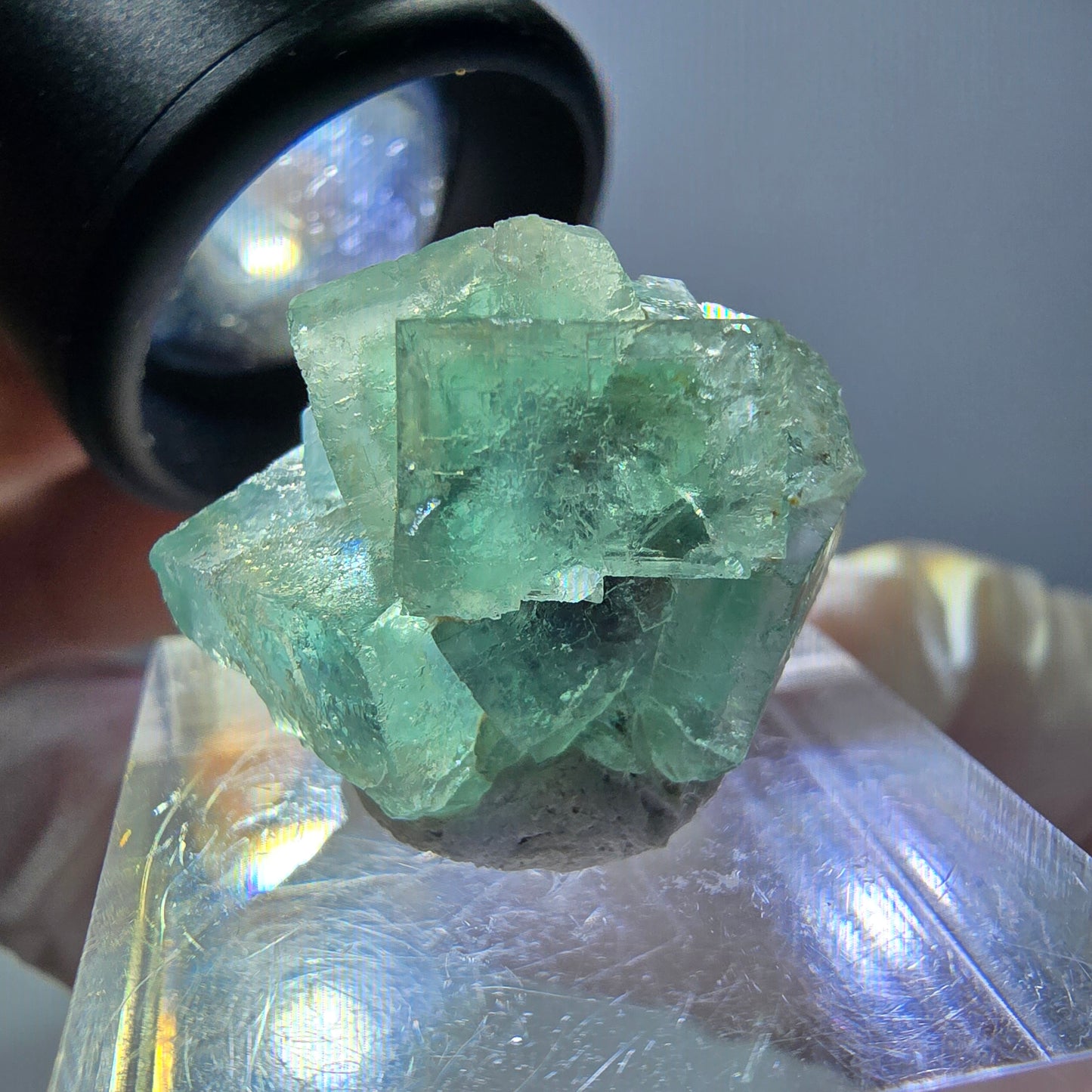 Phantom Fluorit Würfel Stufe, grün parkettiert Okorusu, Namibia 23*20*16mm