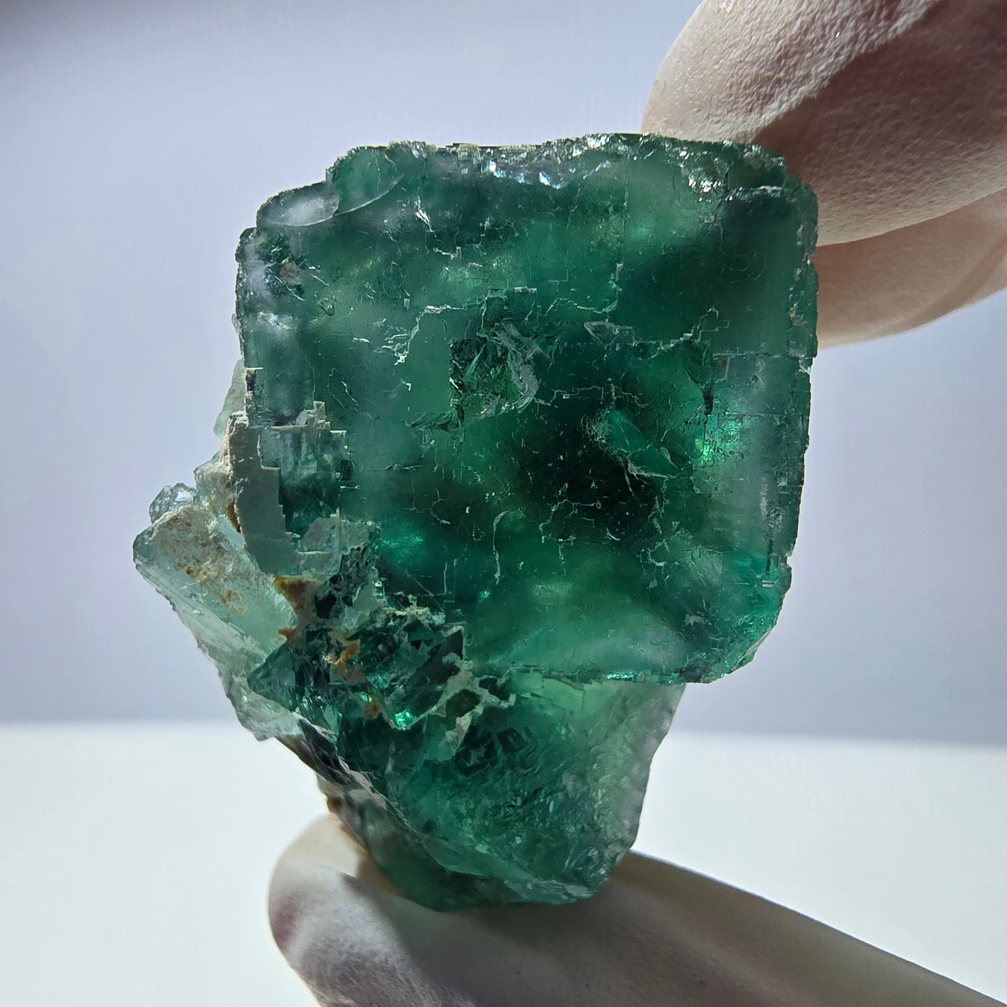 Spécimen de cube de fluorite fantôme transparente, vert parqueté, Okorusu, Namibie, 40 x 35 x 24 mm