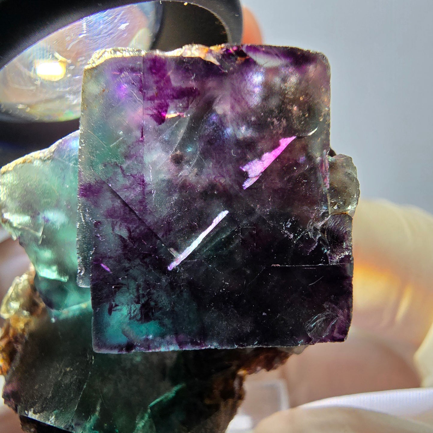 Phantom Fluorit Würfel Stufe, parkettiert grün lila Okorusu, Namibia 43*28*18mm