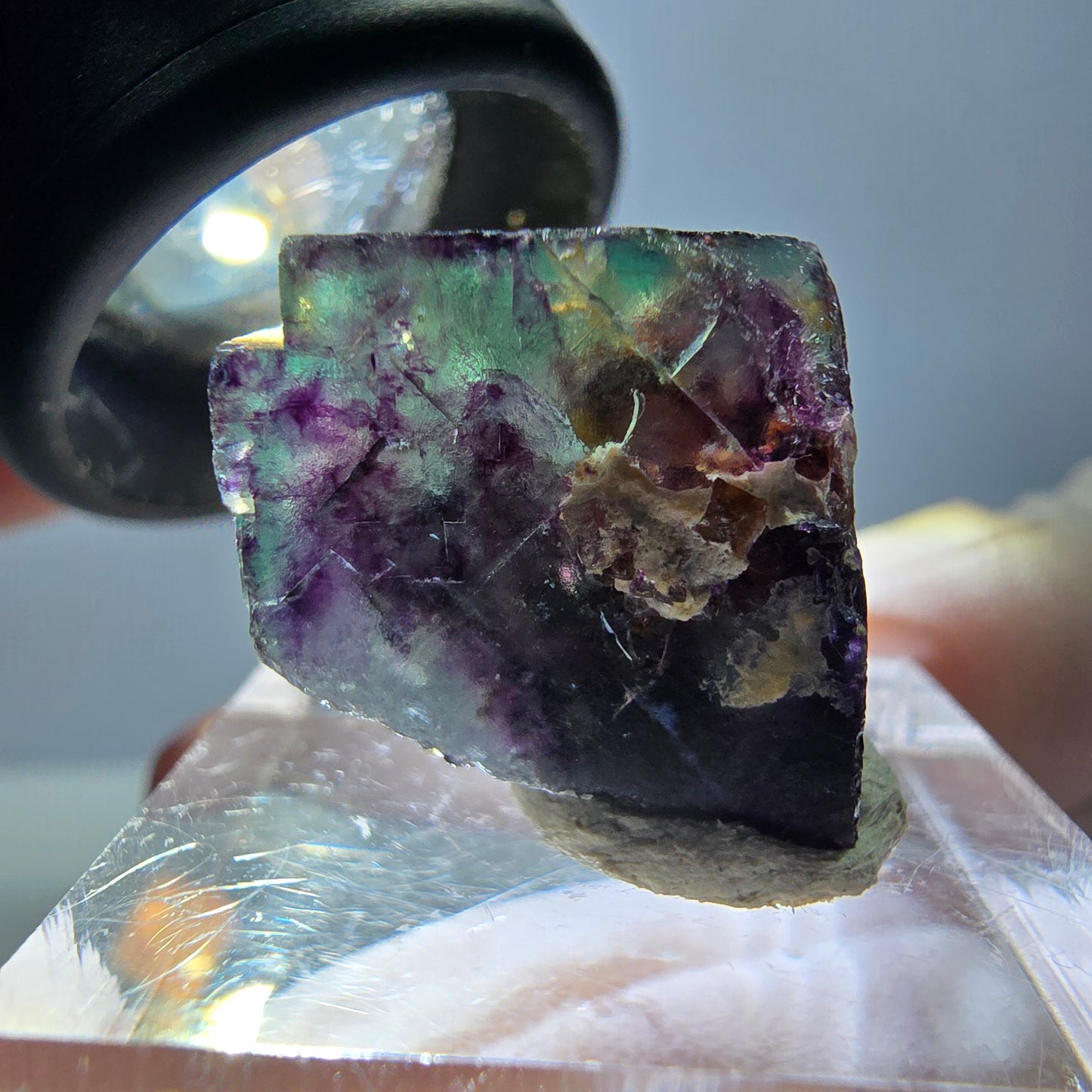 Phantom Fluorit Würfel Stufe, parkettiert grün lila Okorusu, Namibia 20*17*17mm