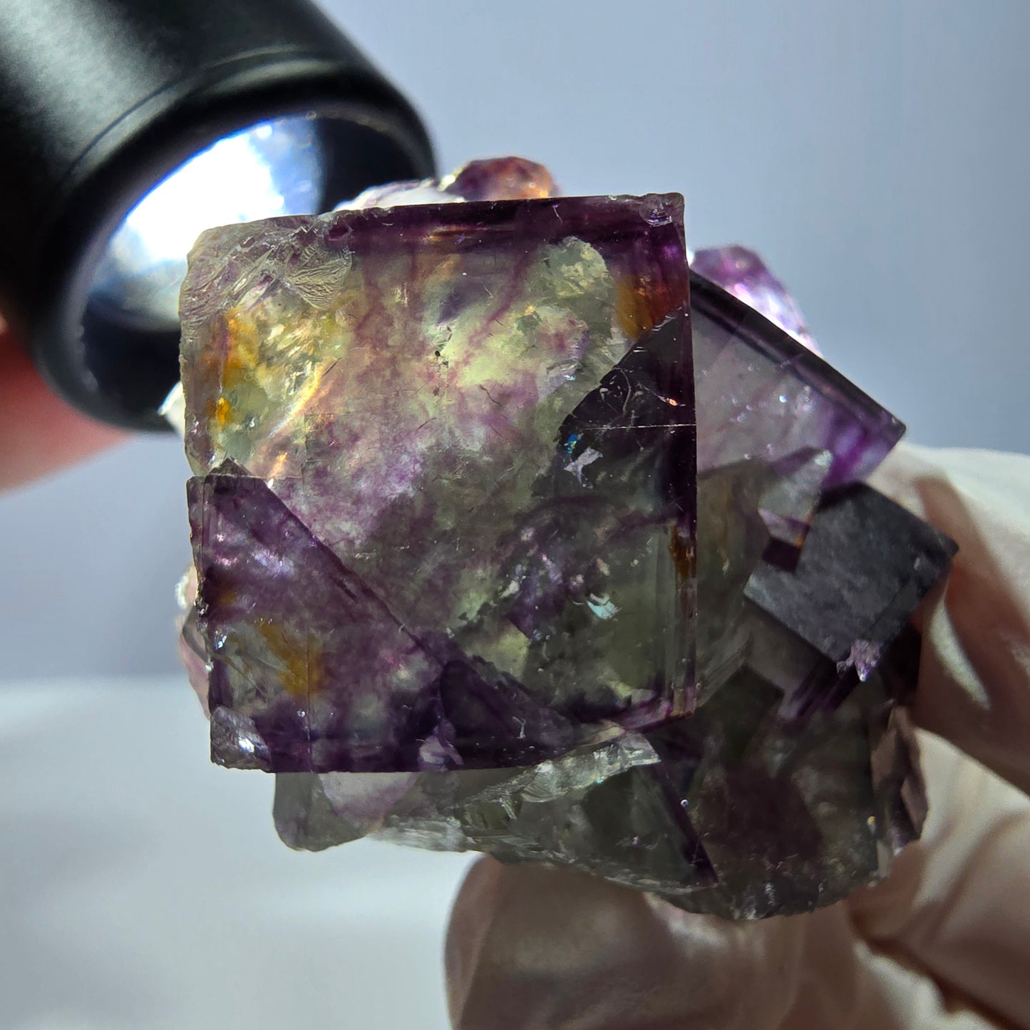 Spécimen de cube de fluorite fantôme, parqueté vert violet Okorusu, Namibie 46*41*26 mm