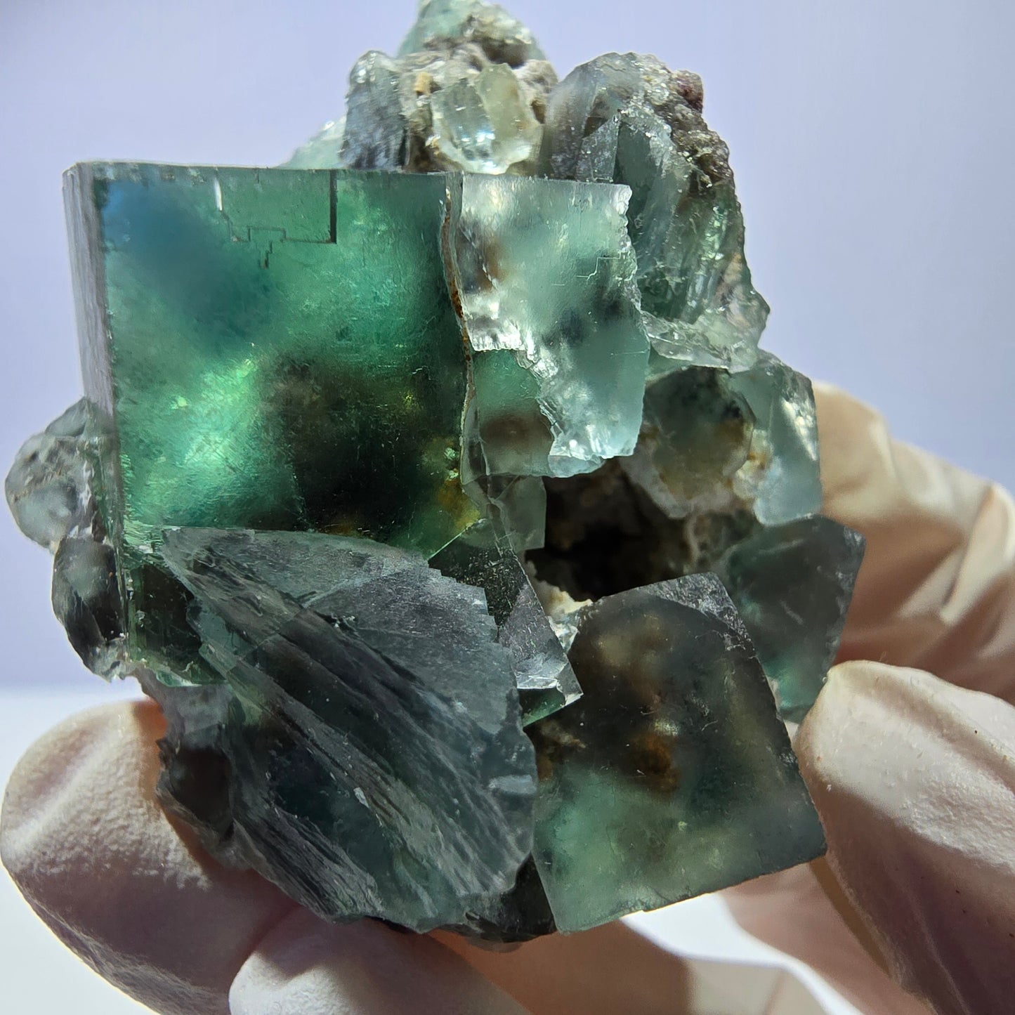 Rare spécimen de cube de fluorite fantôme, parqueté vert Okorusu, Namibie, 51 x 44 x 31 mm