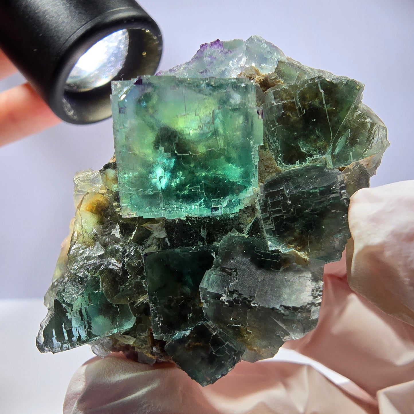 Klare Phantom Fluorit Würfel Stufe, parkettiert grün Okorusu, Namibia 54*35*26mm