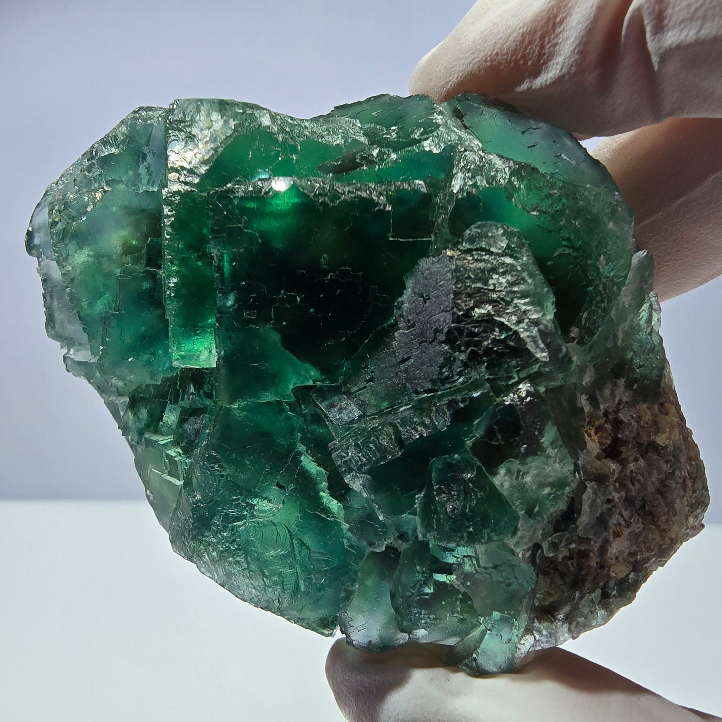Spécimen de cube de fluorite fantôme transparente, vert parqueté, Okorusu, Namibie, 77 x 54 x 38 mm