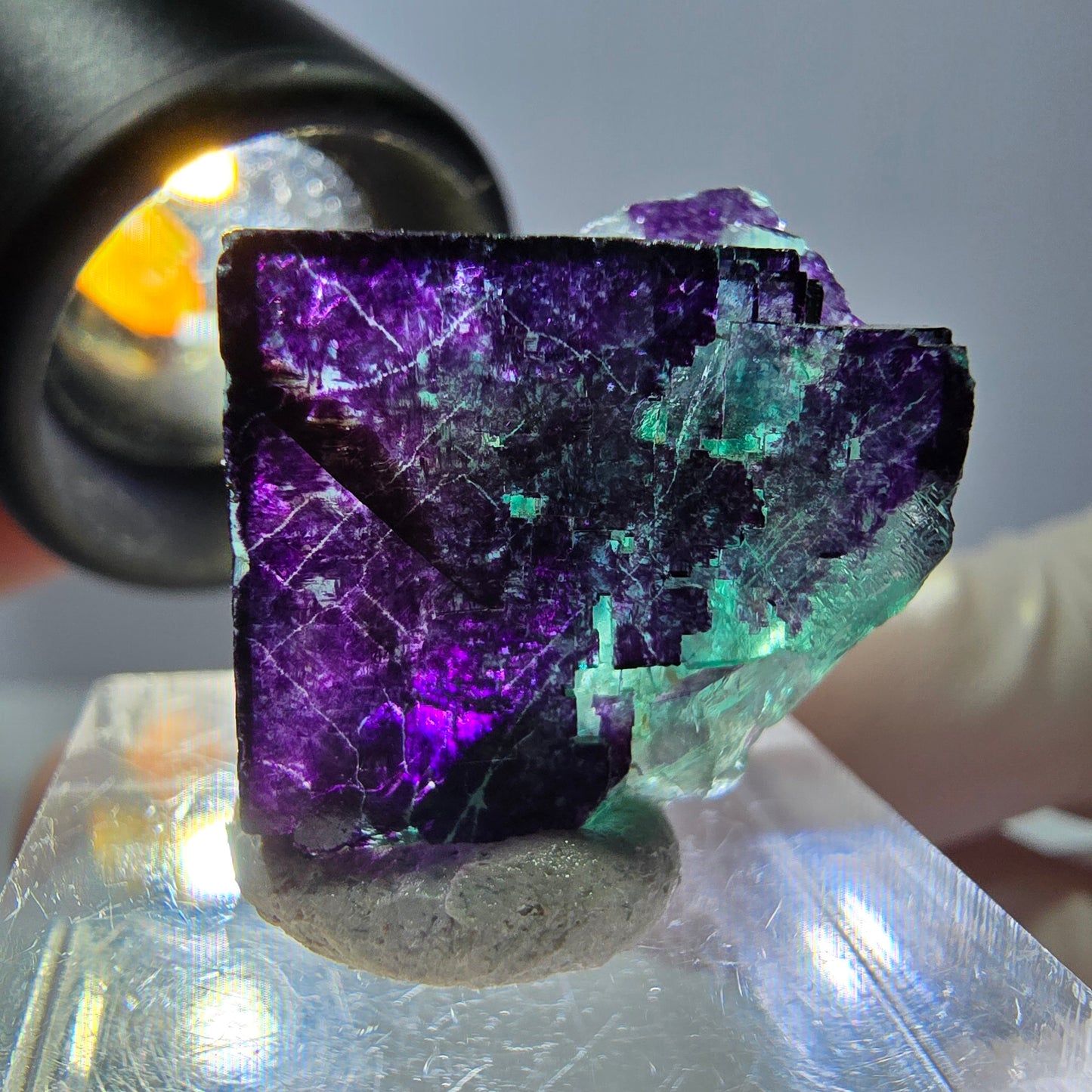 Phantom Fluorit Würfel Stufe grün lila zonal 11:11 Angel Pocket, Namibia 20*19*14mm