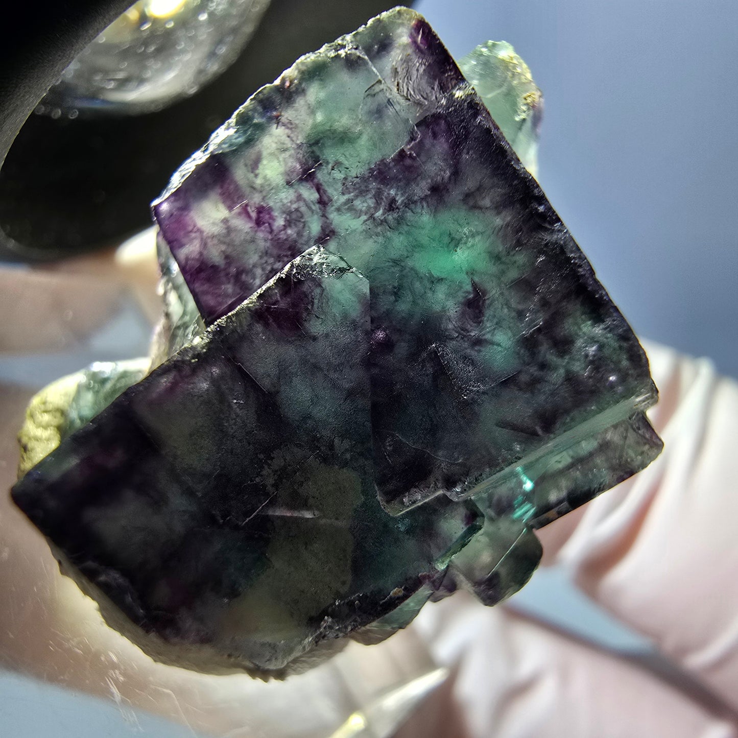 Spécimen de cube de fluorite fantôme, parqueté vert violet Okorusu, Namibie 24 x 19 x 17 mm
