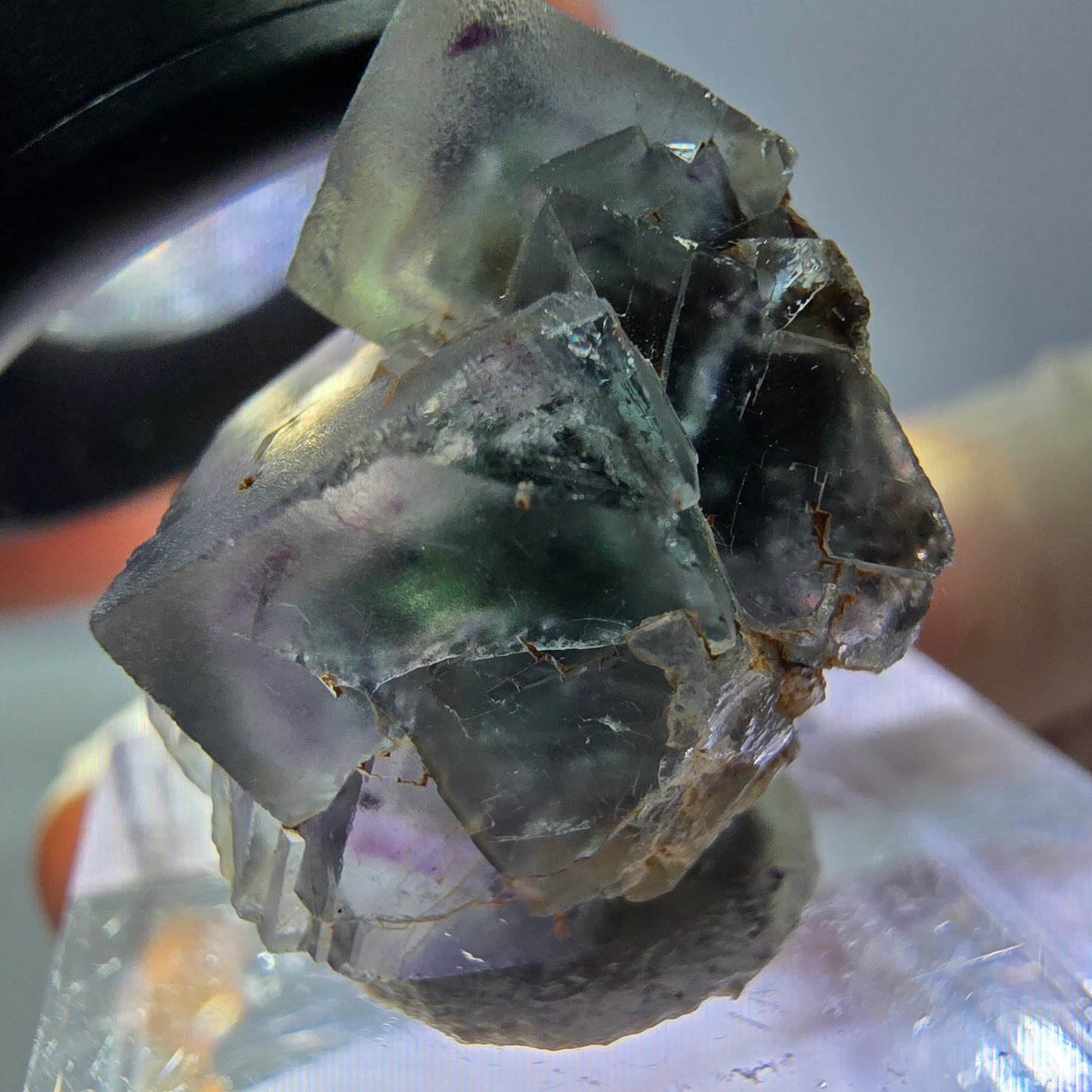 Phantom Fluorit Würfel Stufe, parkettiert grün lila Okorusu, Namibia 20*17*15mm