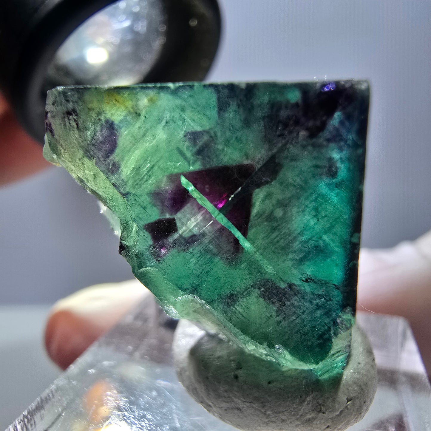 Phantom Fluorit Würfel Stufe, parkettiert grün lila Okorusu, Namibia 22*21*20mm