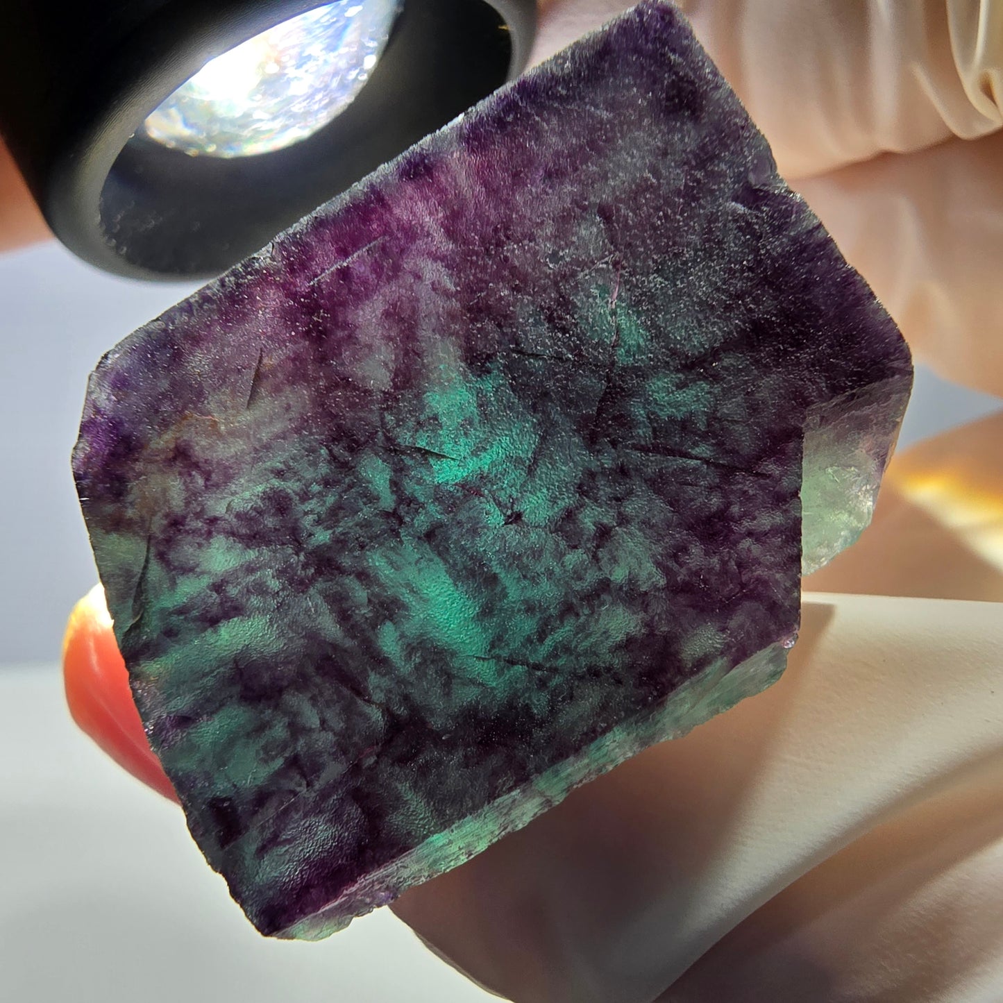 Rare cube de fluorite fantôme parqueté vert violet Okorusu Namibie 32*29*24mm